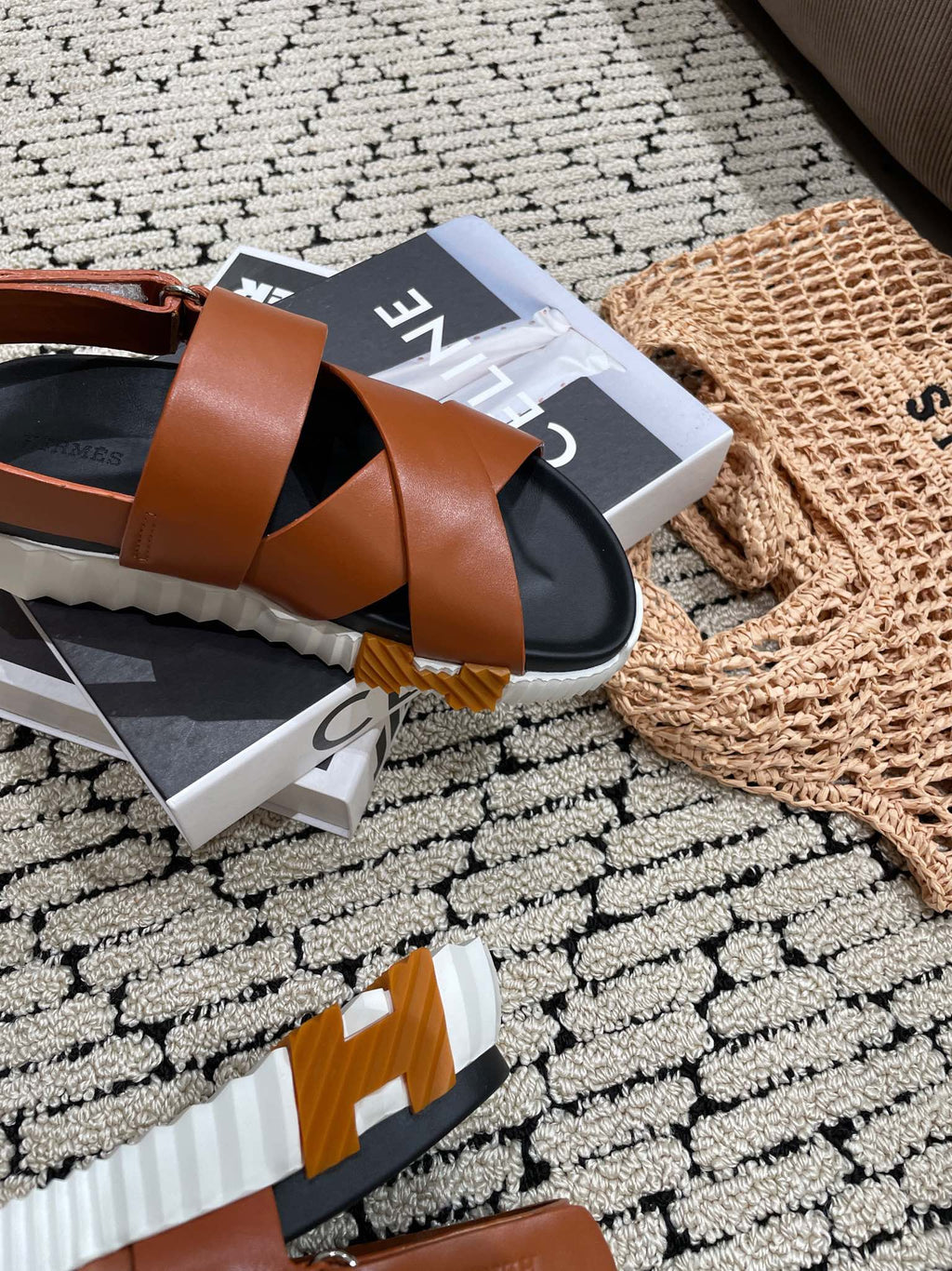 ELECTRIC SANDAL BLACK MIX CARAMEL CALFSKIN