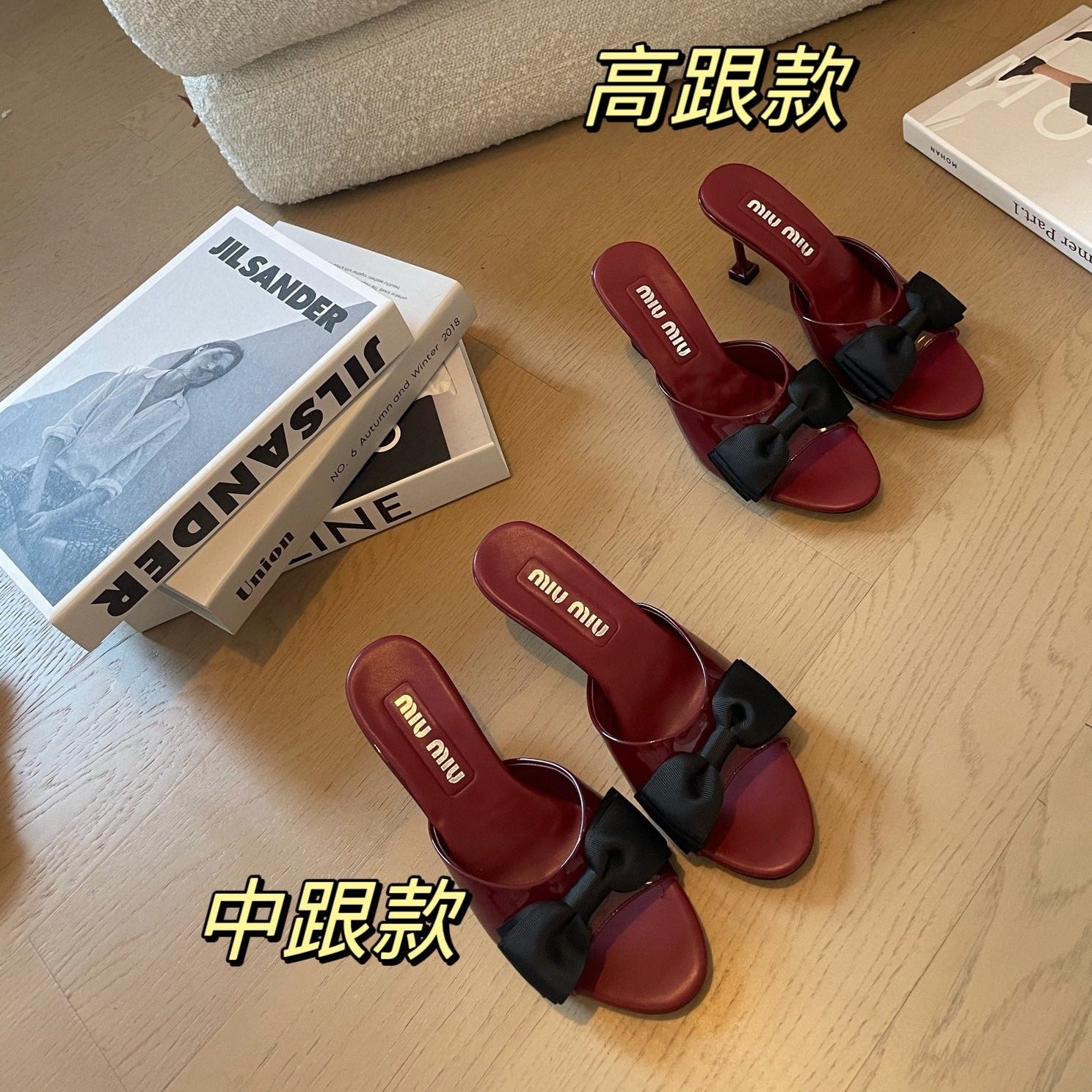 Ruby Mid - Heels With Black Bow Calfskin