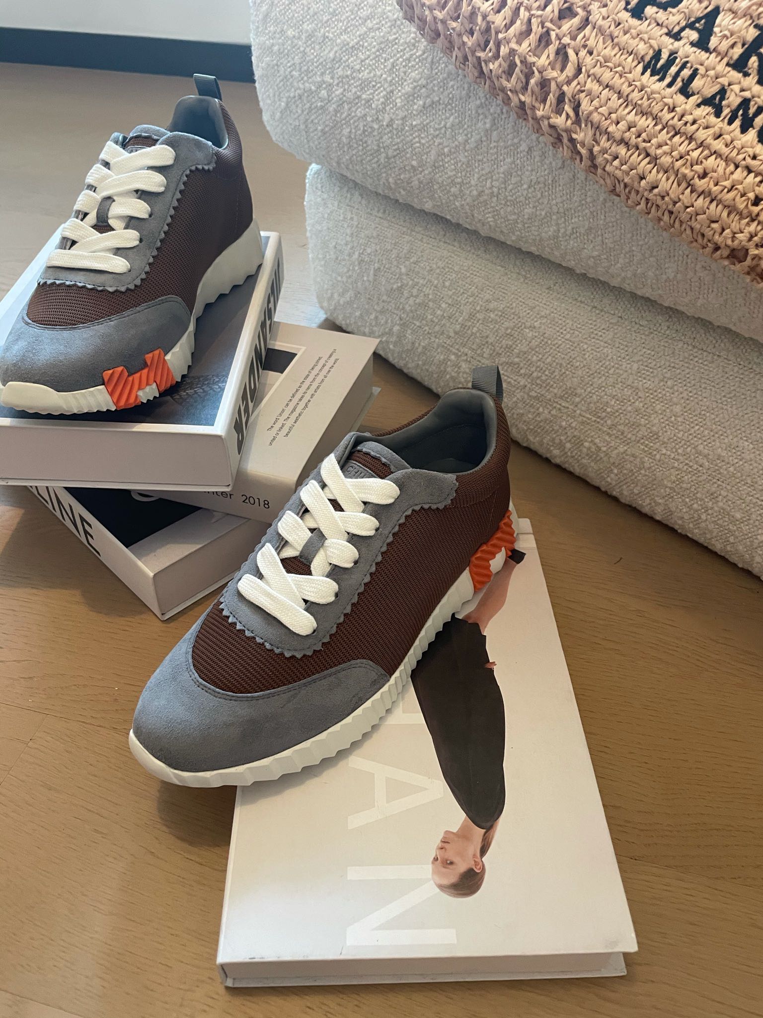 BOUNCING SNEAKERS GRAY MIX BROWN CALFSKIN