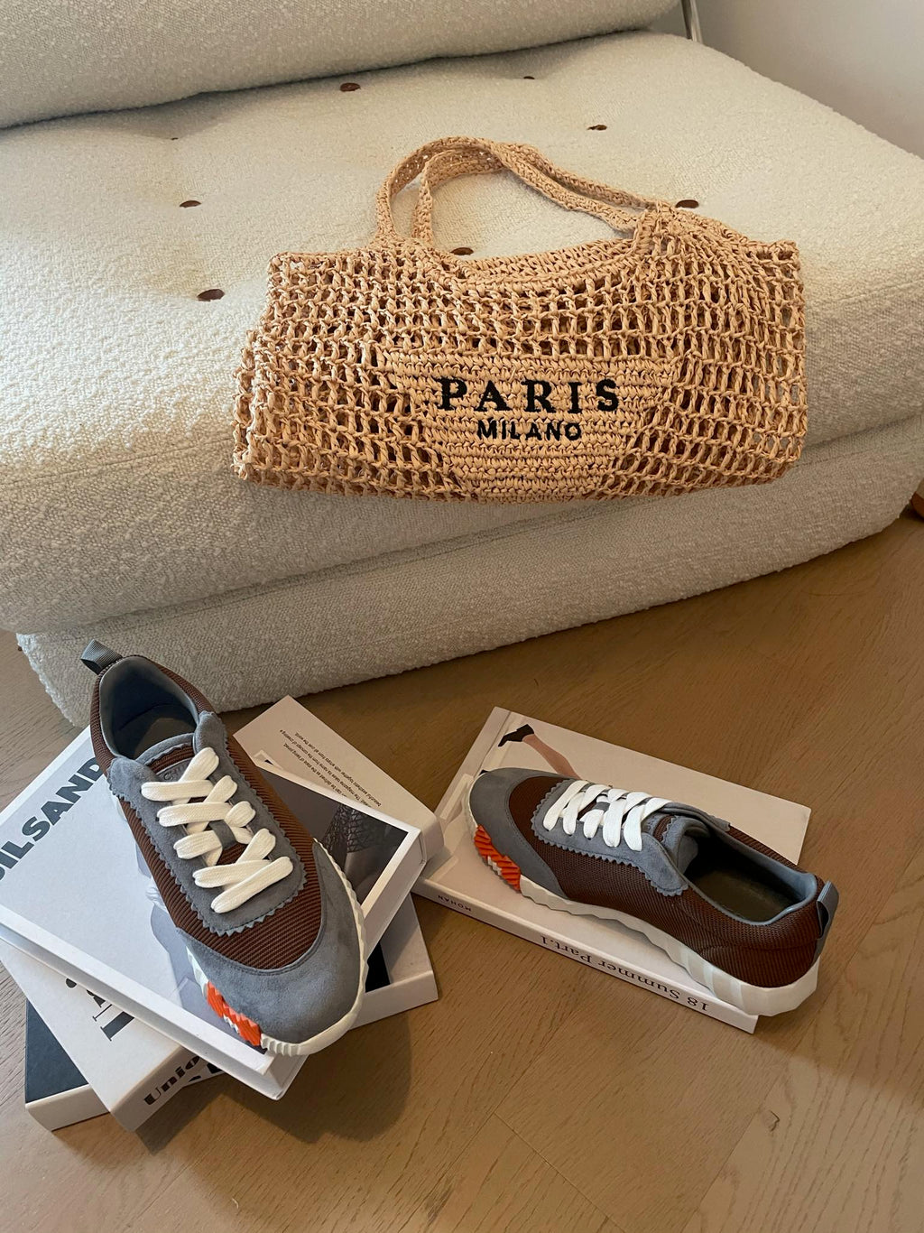 BOUNCING SNEAKERS GRAY MIX BROWN CALFSKIN