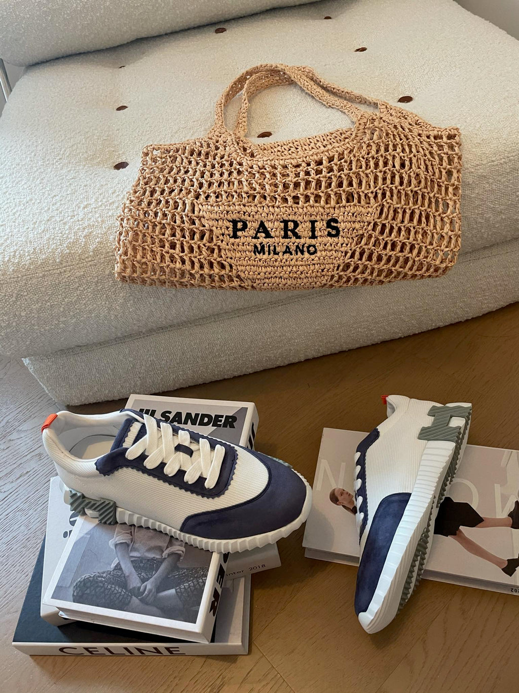 BOUNCING SNEAKERS LIGHT GRAY MIX NAVY CALFSKIN