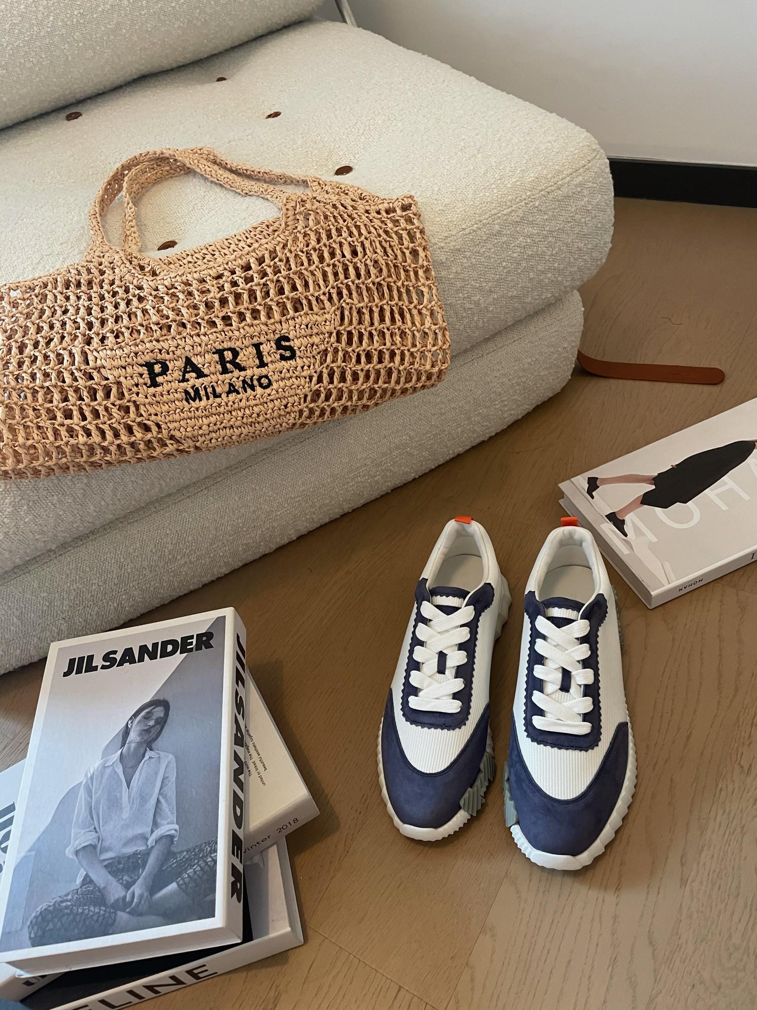 BOUNCING SNEAKERS LIGHT GRAY MIX NAVY CALFSKIN