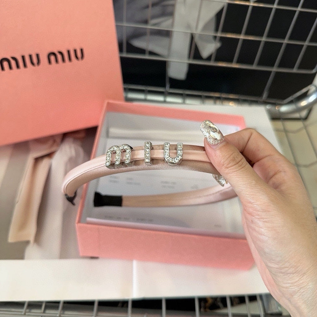 SILK HAIRBAND ATTACHED CRYSTAL LOGO LIGHT PINK 196476
