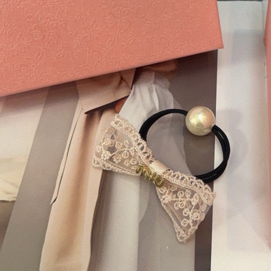 SCRUNCHIE IN BEIGE LACE AND SPANDEX FABRIC 250457