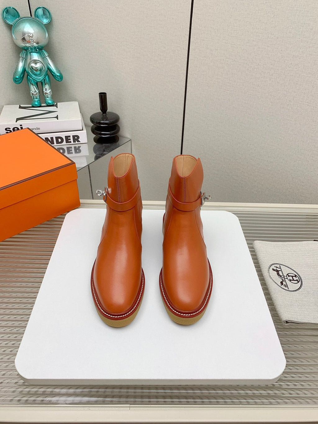 BOTINES HISTORY BOOTS IN SALAMANDER ORANGE CALFSKIN