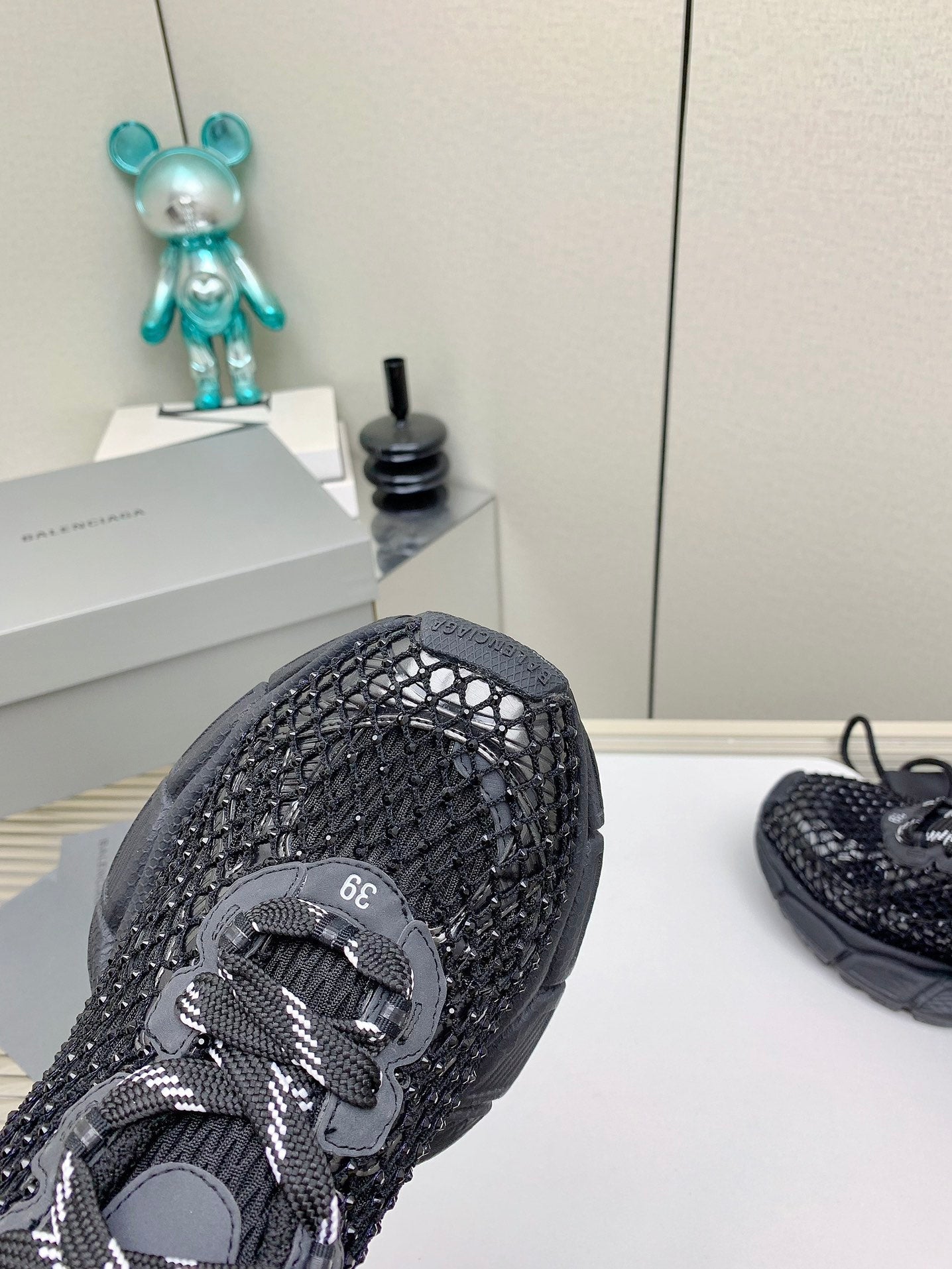 XL FISHNET SNEAKER IN BLACK MESH, POLYURETHANE, POLYESTER WITH RHINESTONES