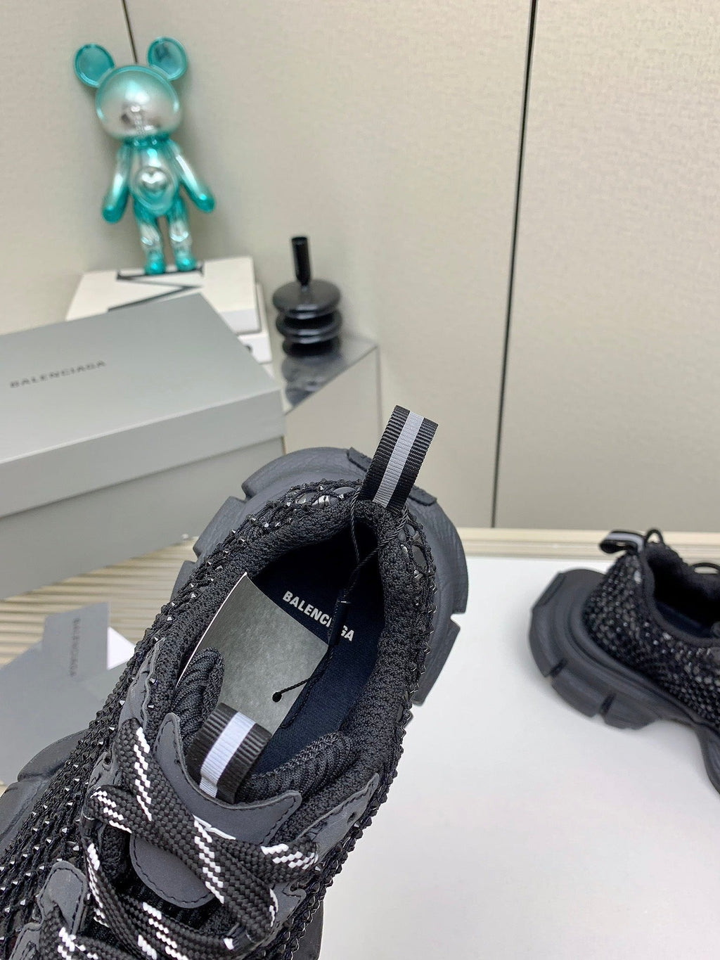 XL FISHNET SNEAKER IN BLACK MESH, POLYURETHANE, POLYESTER WITH RHINESTONES