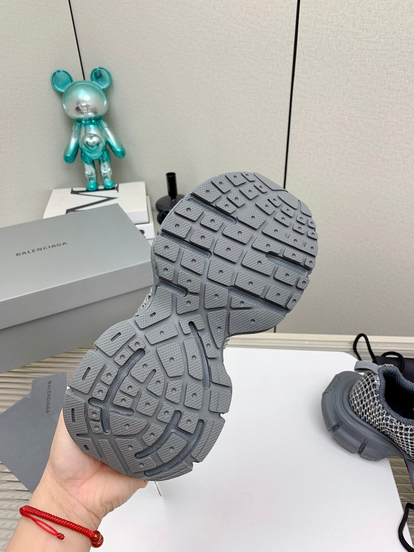 XL FISHNET SNEAKER IN GRAY MESH, POLYURETHANE, POLYESTER WITH RHINESTONES