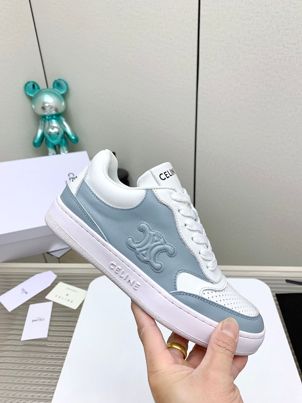 SNEAKER WITH TRIOMPHE IN AIR FORCE MIX WHITE CALFSKIN