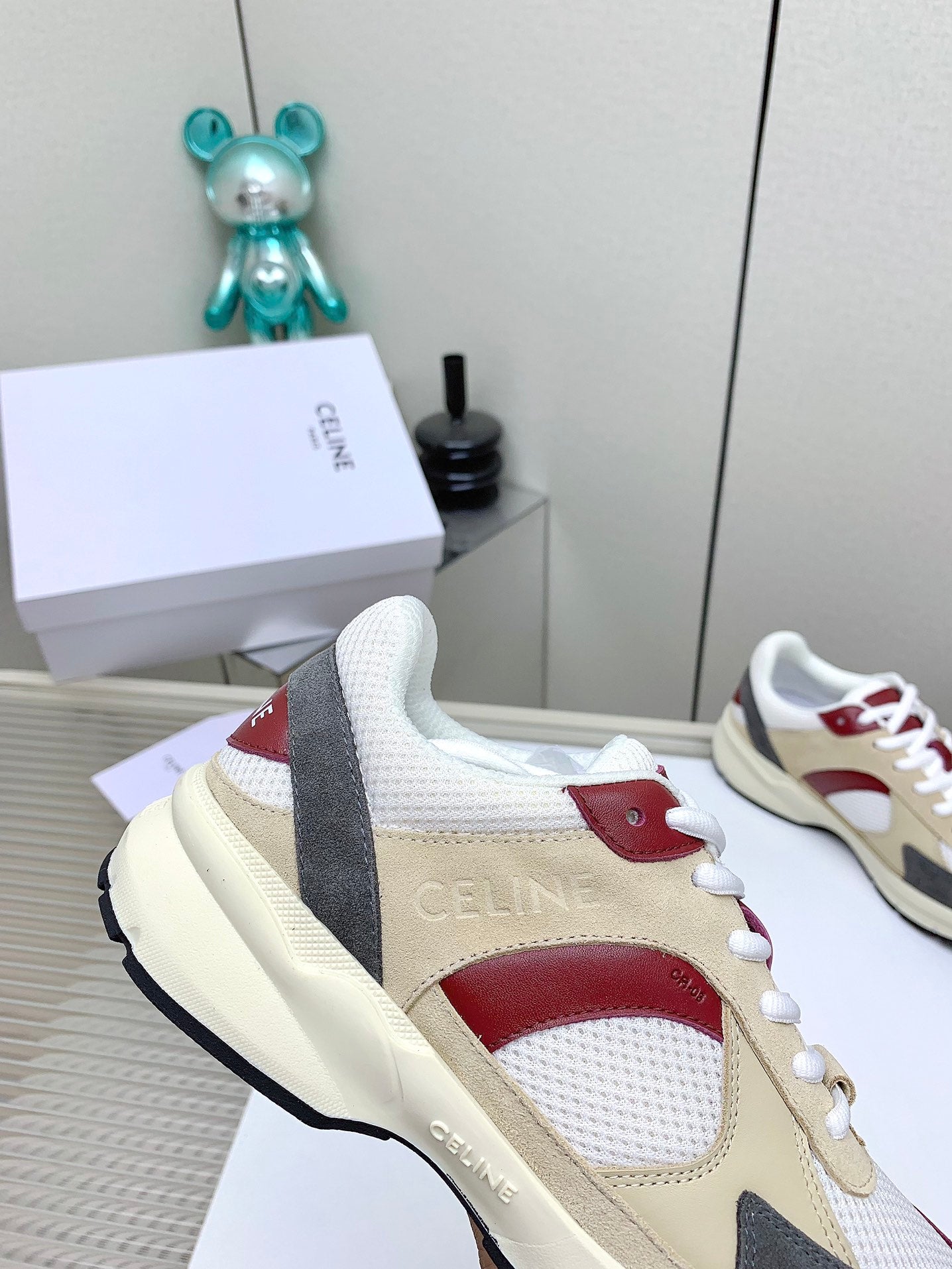 RUNNER CR-03 LOW LACE-UP IN WHITE MESH AND BEIGE CALFSKIN