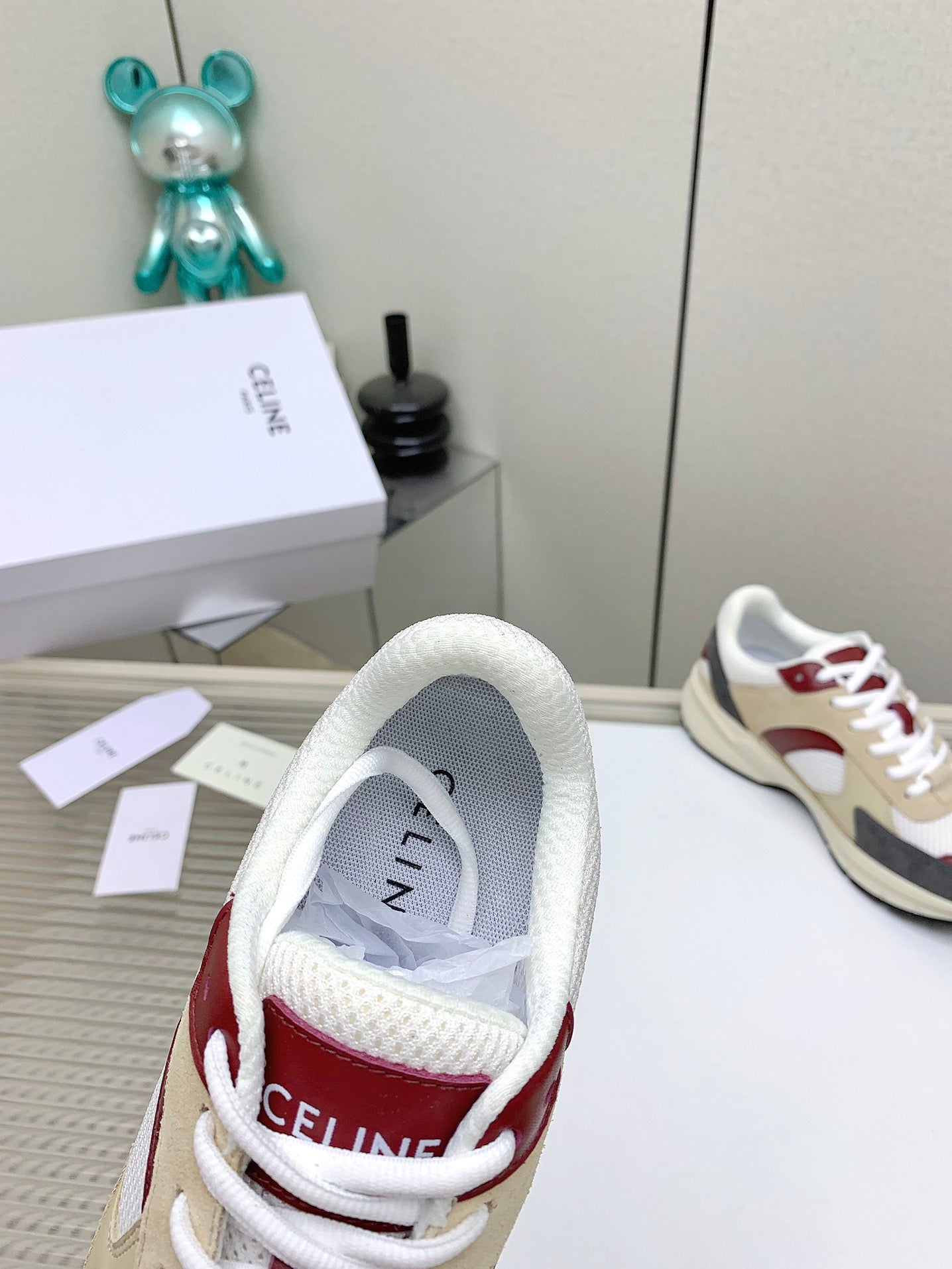 RUNNER CR-03 LOW LACE-UP IN WHITE MESH AND BEIGE CALFSKIN