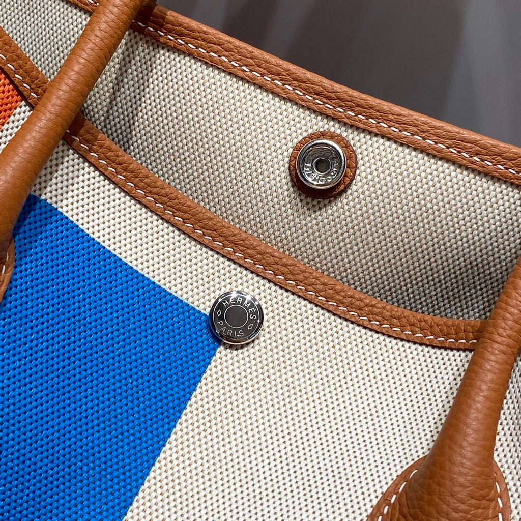 GARDEN PARTY 36 IN VIBRANT TOILE H CANVAS GOLD CALFSKIN ABSTRACT BLOCKS PRINT