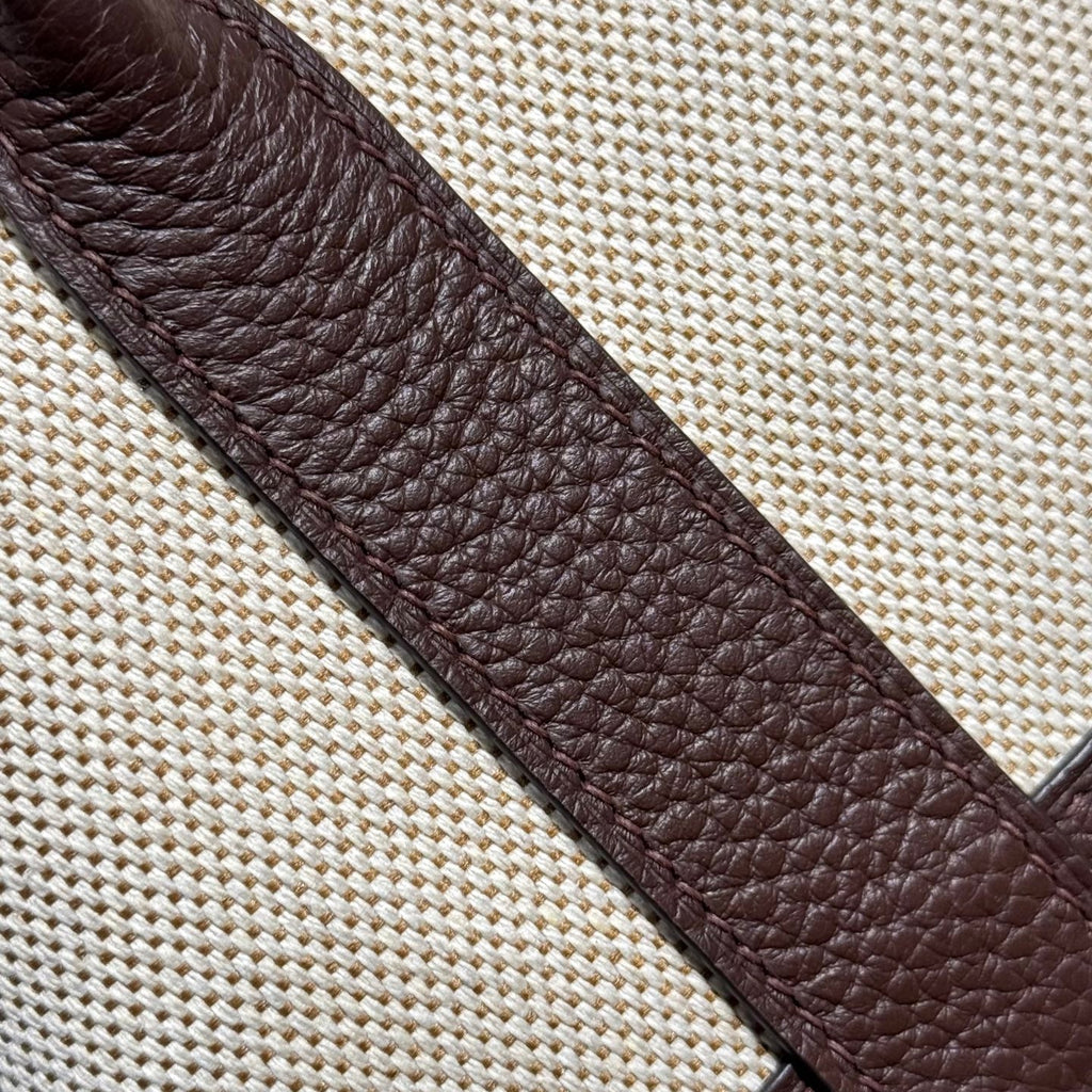 GARDEN PARTY 23CM IN BEIGE TOILETS COTTON CANVAS AND DARK BROWN CALFSKIN