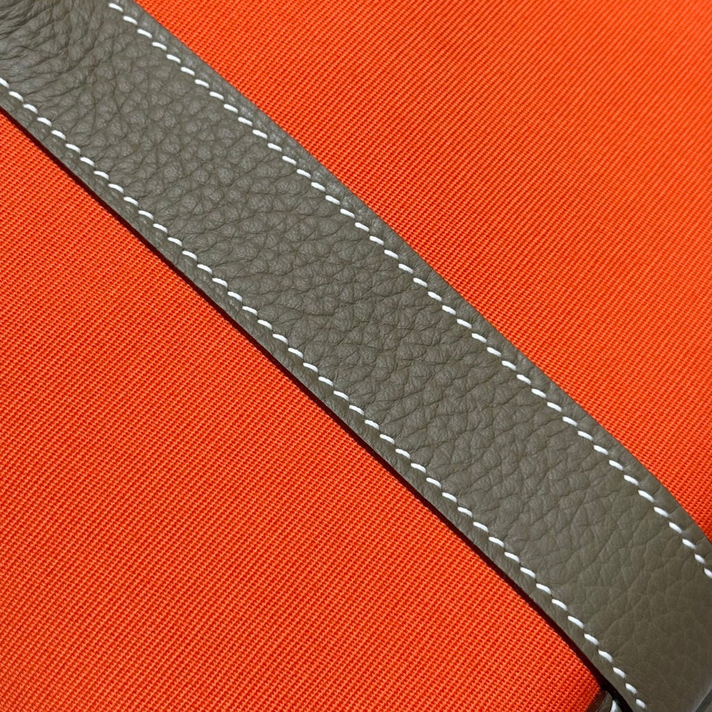 GARDEN PARTY 30CM IN ORANGE MINIMUM TOILETS COTTON CANVAS AND BROWN CALFSKIN