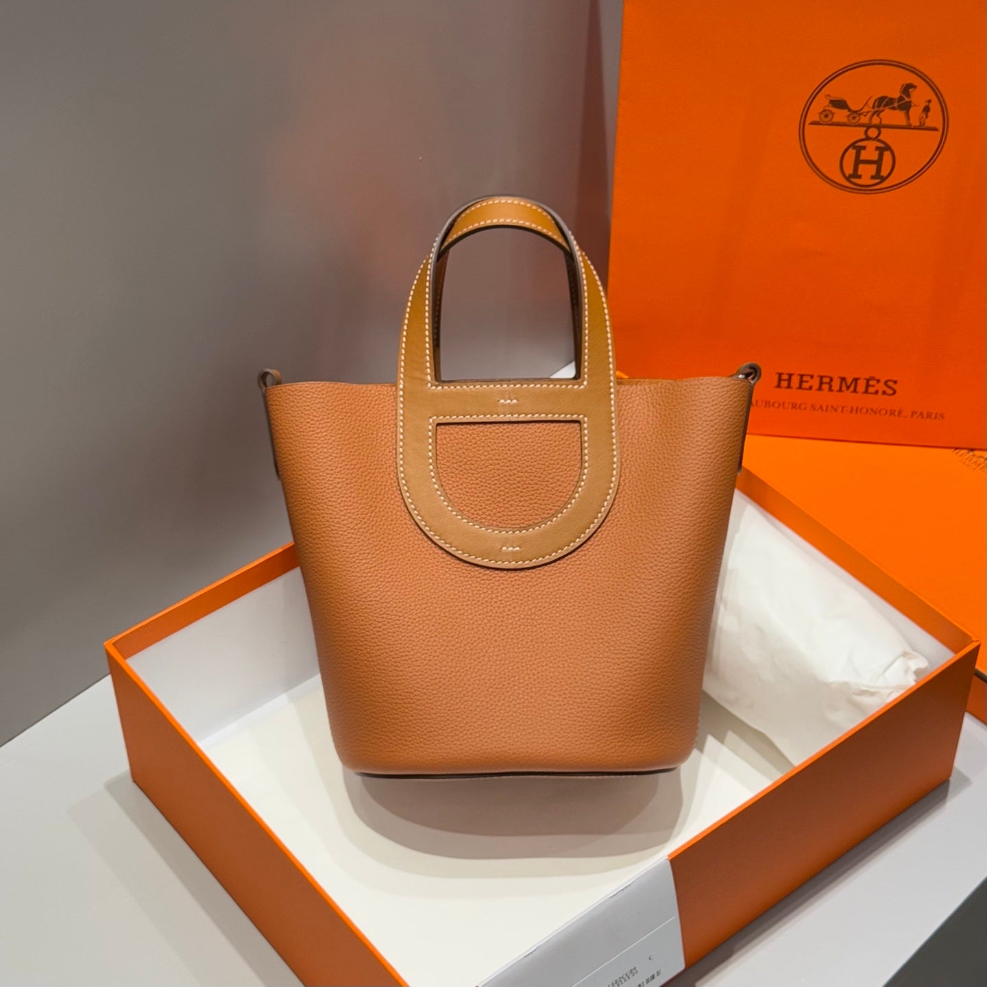 IN THE LOOP 18 IN FAUVE TOGO CALFSKIN SILVER HARDWARE