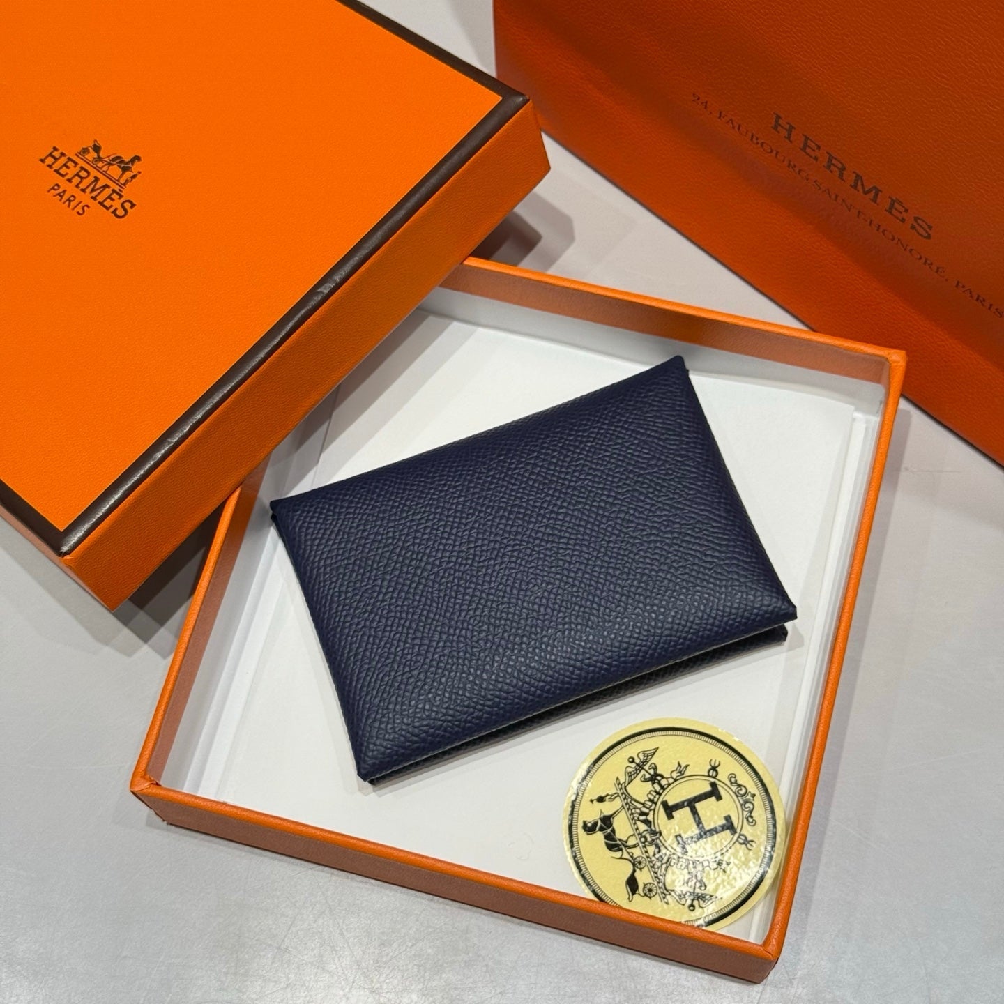 CALVI DUO COMPACT CARD HOLDER IN BLUE MARINE EPSOM CALFSKIN