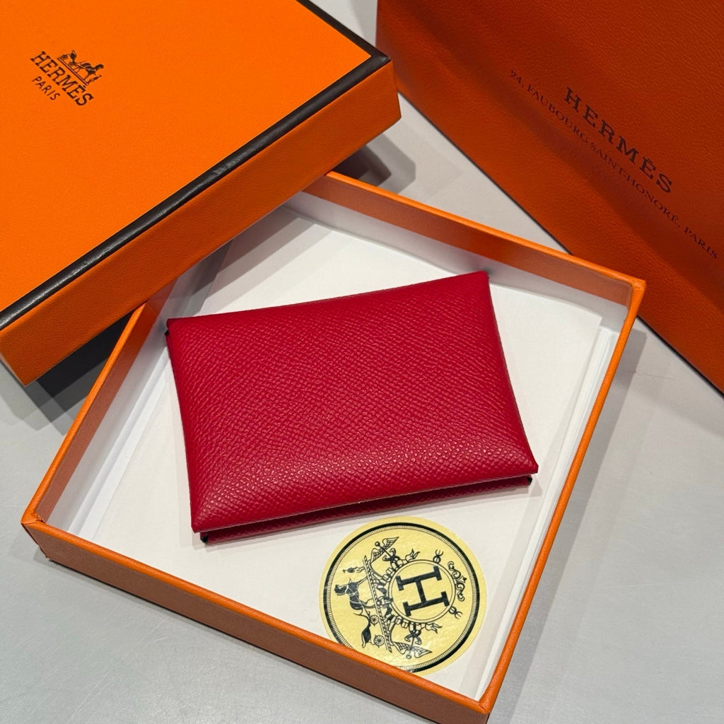 CALVI DUO COMPACT CARD HOLDER IN CRIMSON PINK EPSOM CALFSKIN