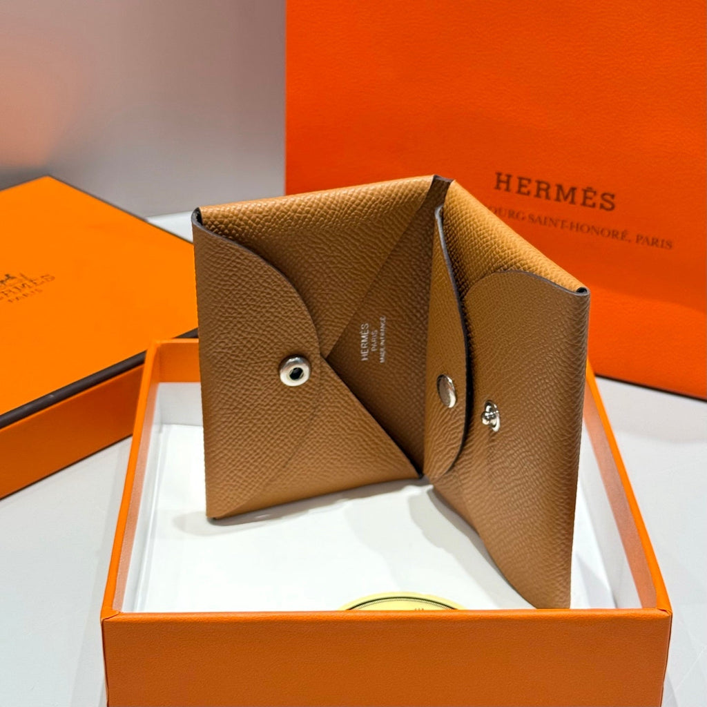 CALVI DUO COMPACT CARD HOLDER IN GOLD EPSOM CALFSKIN