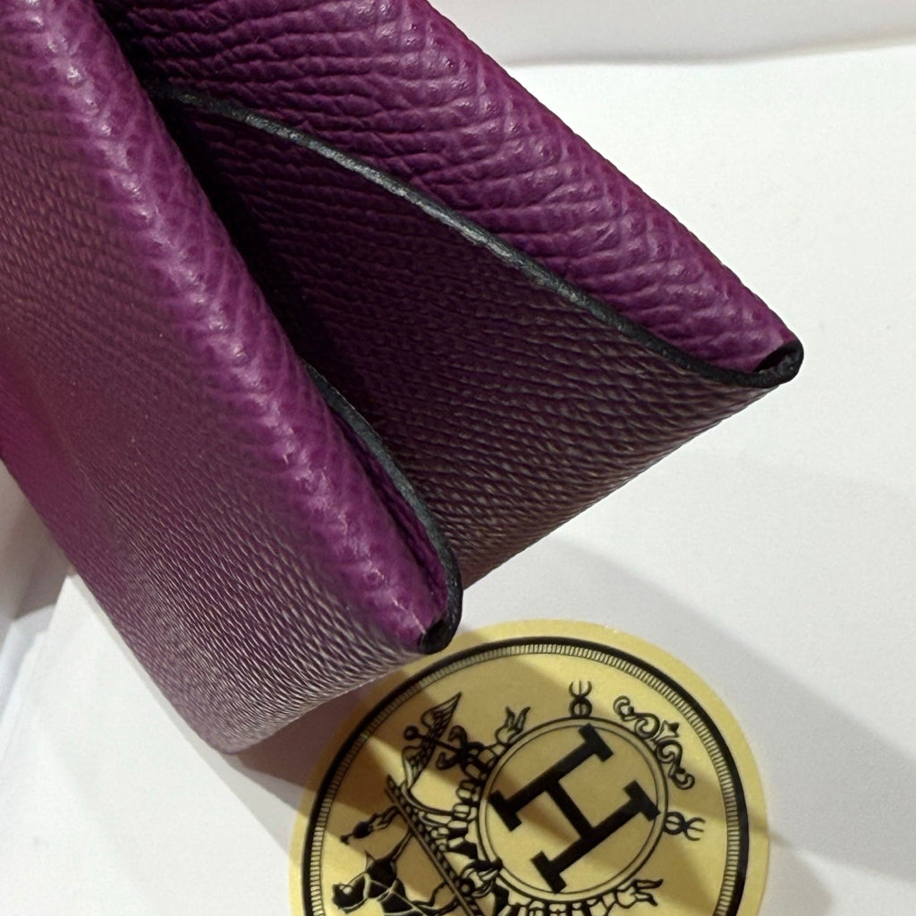 CALVI DUO COMPACT CARD HOLDER IN VIOLET POP EPSOM CALFSKIN
