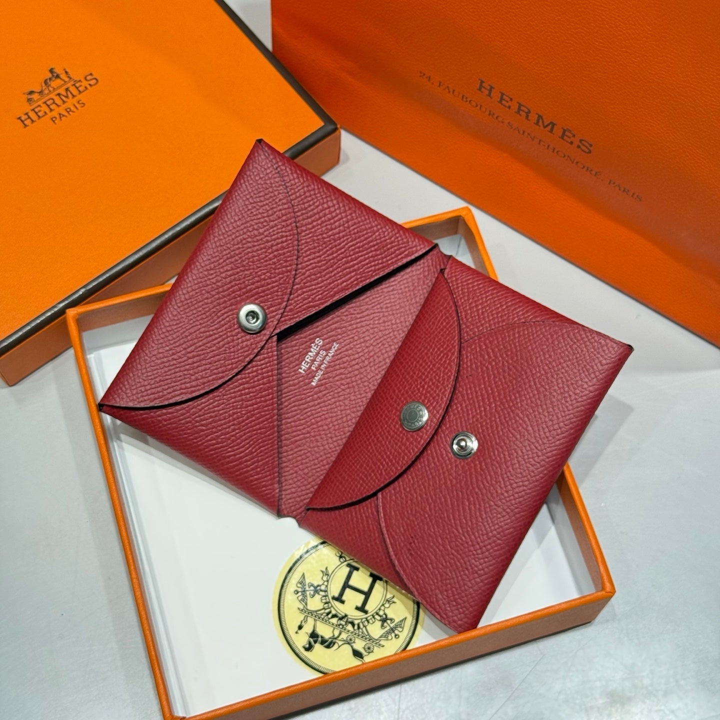 CALVI DUO COMPACT CARD HOLDER IN ROUGE H EPSOM CALFSKIN