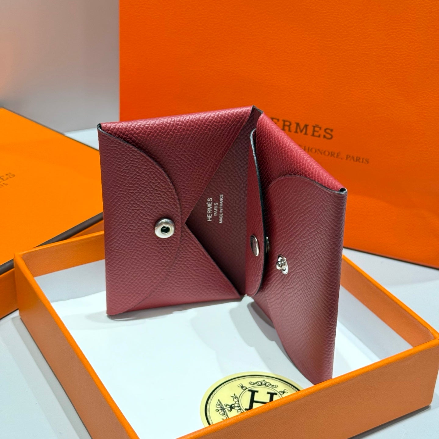 CALVI DUO COMPACT CARD HOLDER IN ROUGE H EPSOM CALFSKIN
