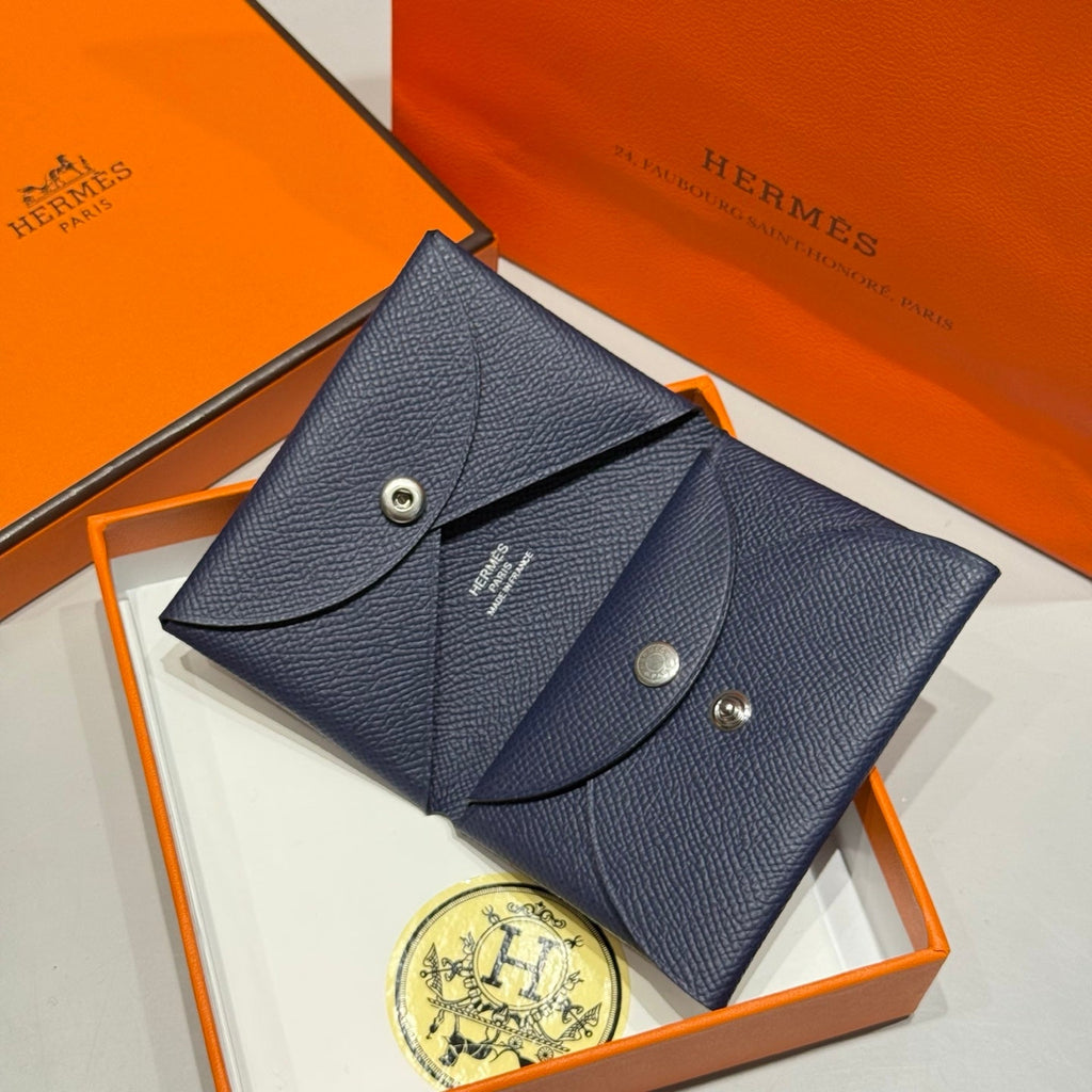 CALVI DUO COMPACT CARD HOLDER IN BLUE MARINE EPSOM CALFSKIN