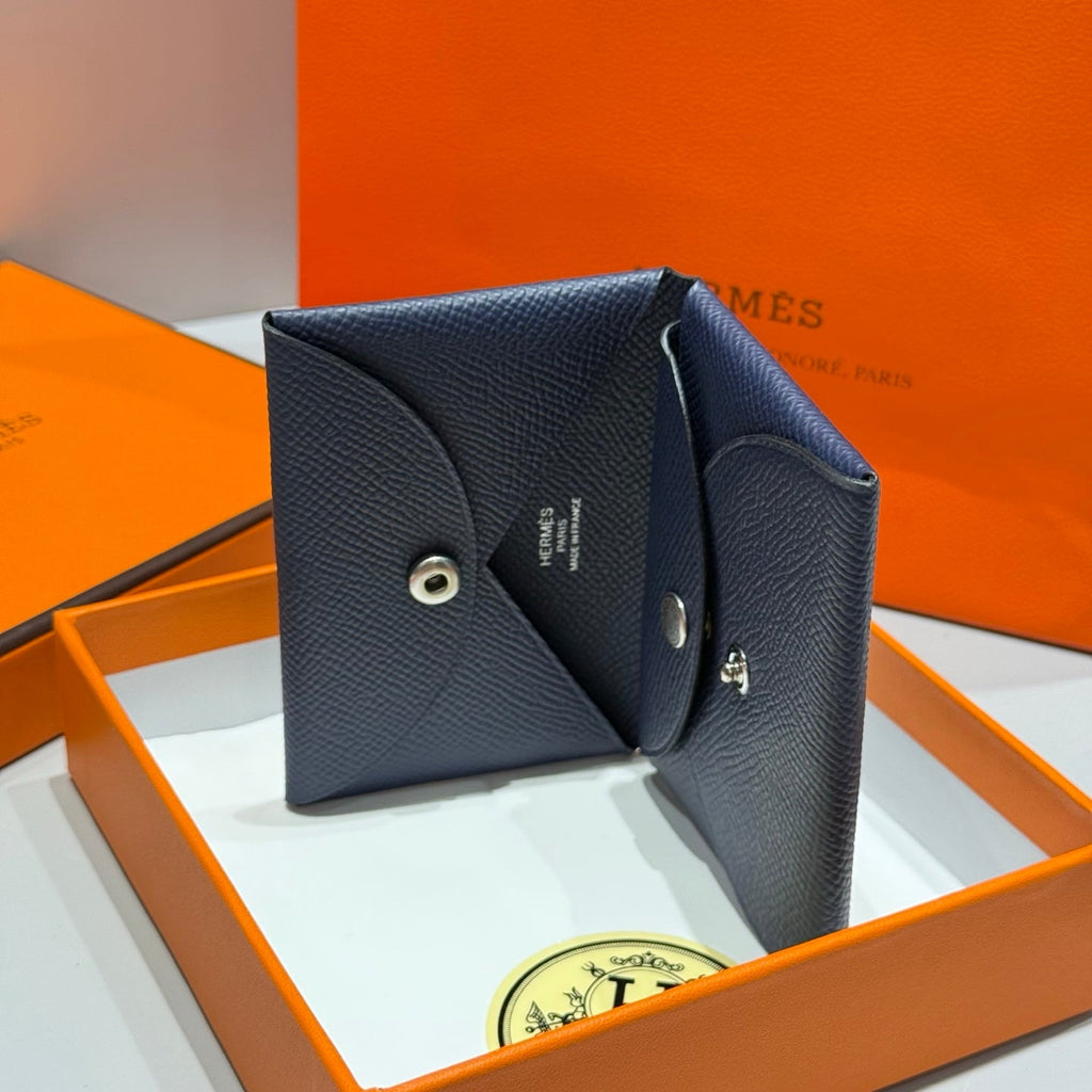 CALVI DUO COMPACT CARD HOLDER IN BLUE MARINE EPSOM CALFSKIN