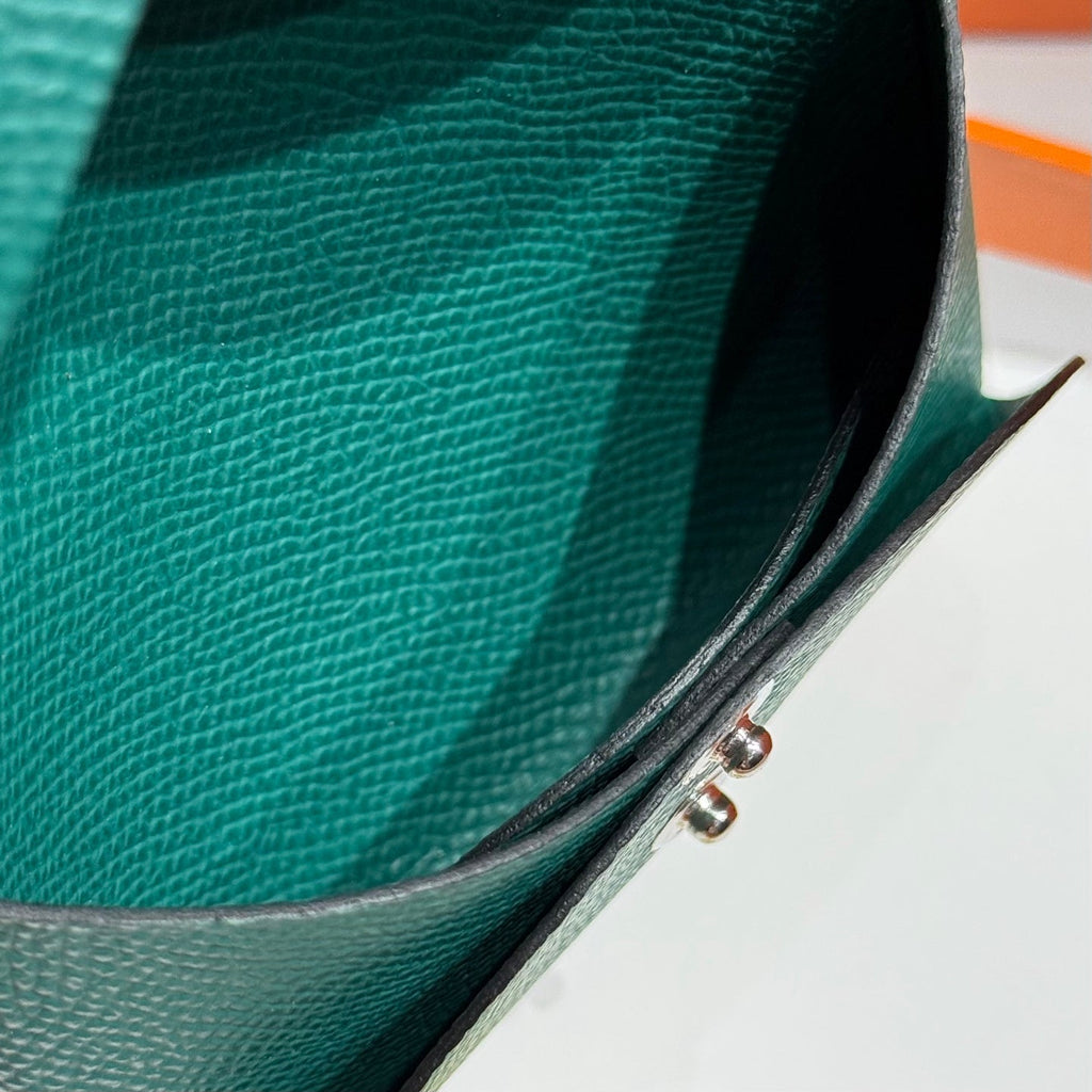 CALVI DUO COMPACT CARD HOLDER IN VERT ANGLAIS EPSOM CALFSKIN