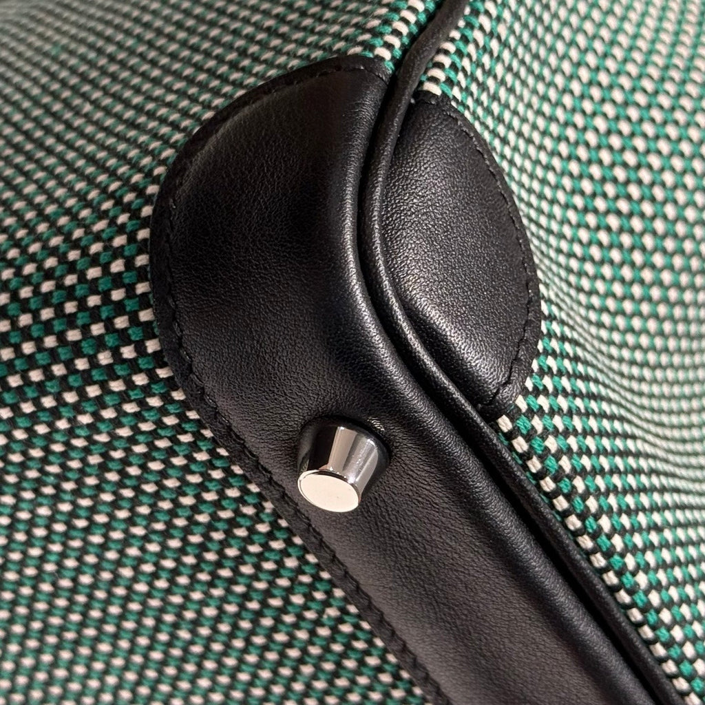 QUADRILLE BIRKIN 25CM IN BLACK SWIFT CALFSKIN BLACK/MINT/BLANC TOILE CANVAS