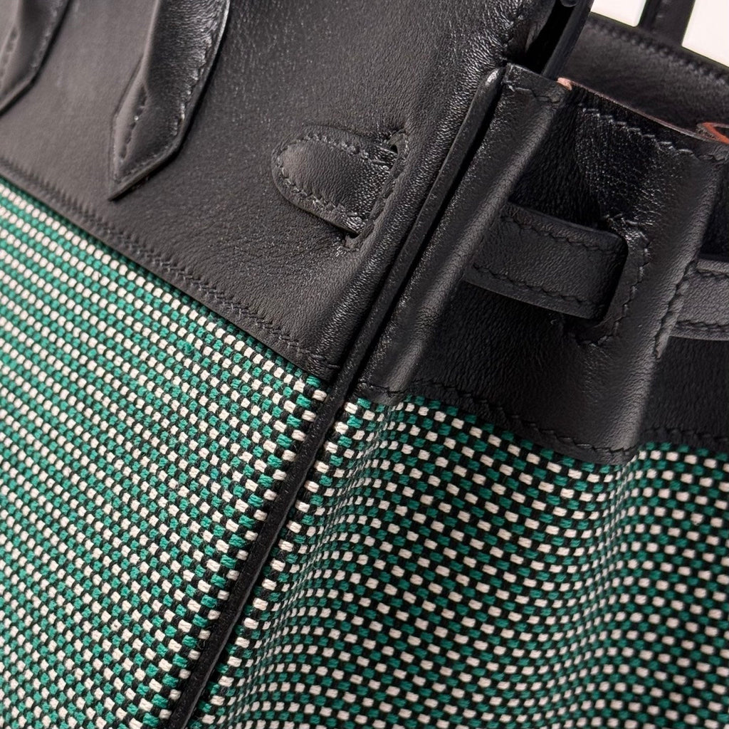 QUADRILLE BIRKIN 25CM IN BLACK SWIFT CALFSKIN BLACK/MINT/BLANC TOILE CANVAS