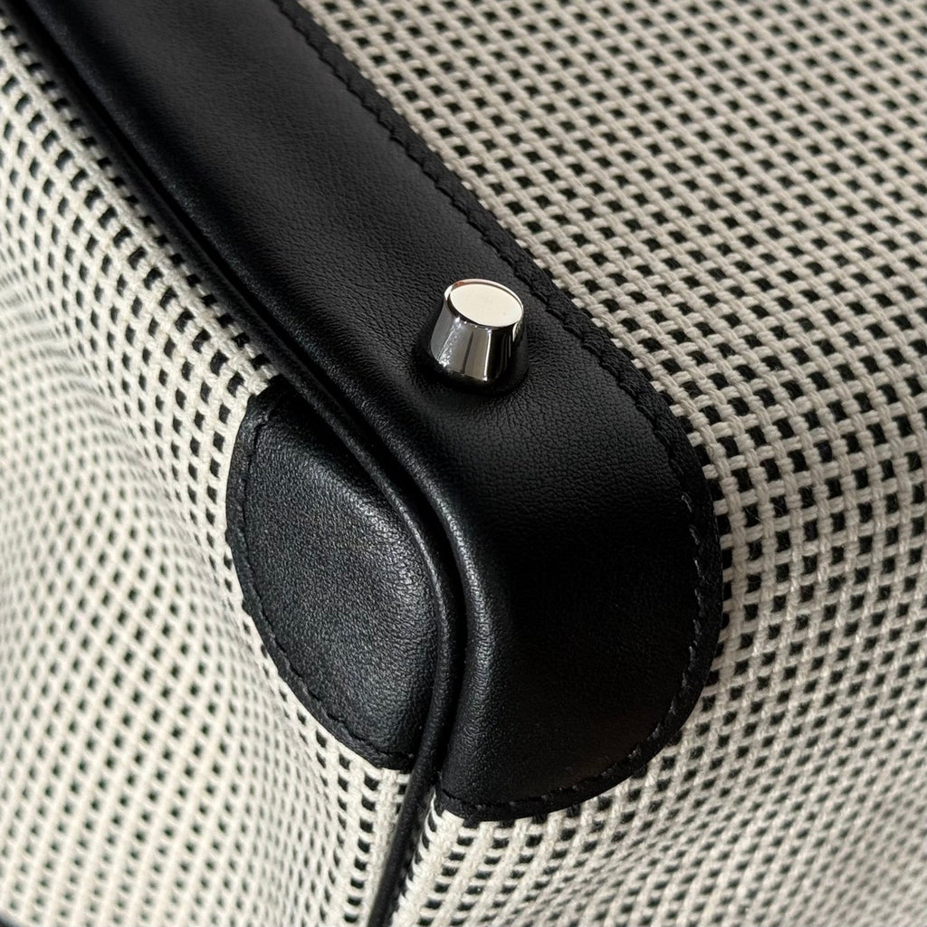 QUADRILLE BIRKIN 25CM IN BLACK SWIFT CALFSKIN WHITE BLACK PLAID TOILE CANVAS