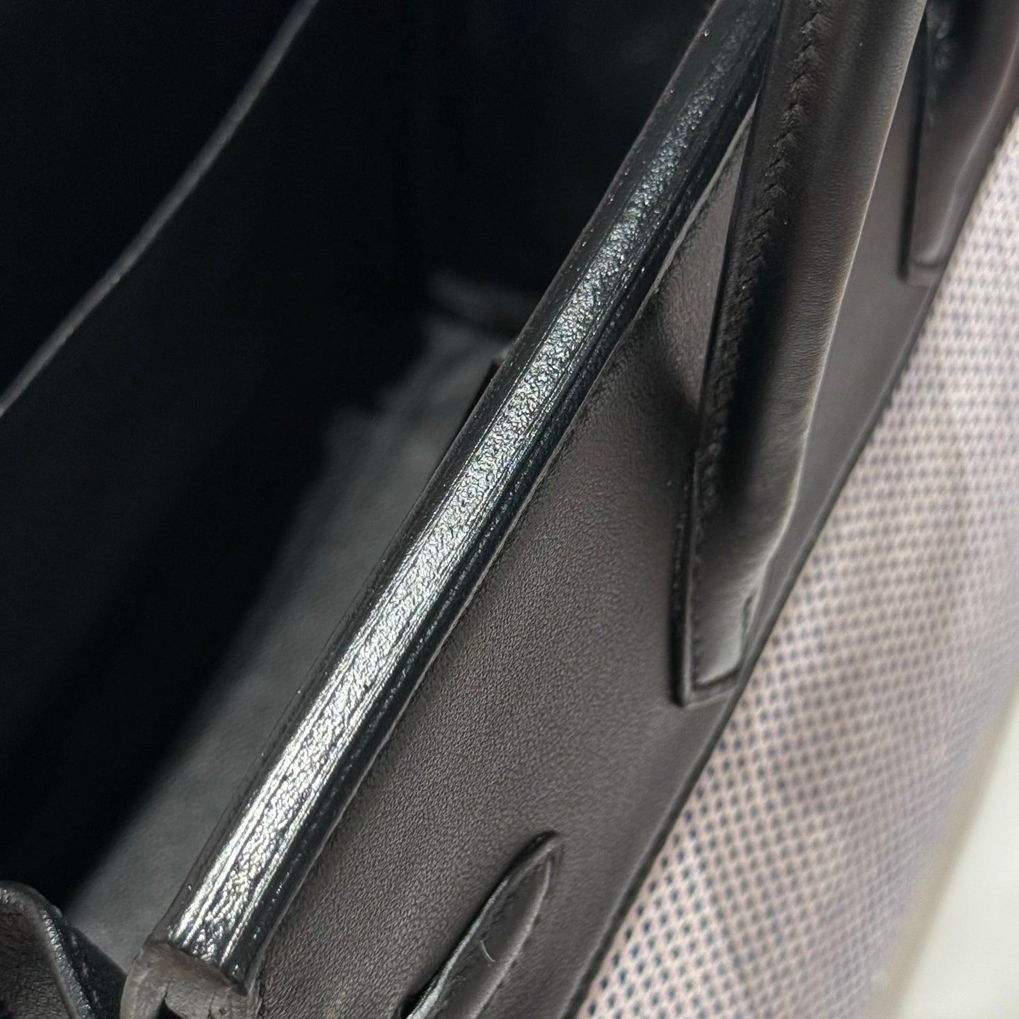 QUADRILLE BIRKIN 25CM IN BLACK SWIFT CALFSKIN WHITE BLUE PINK PLAID TOILE CANVAS