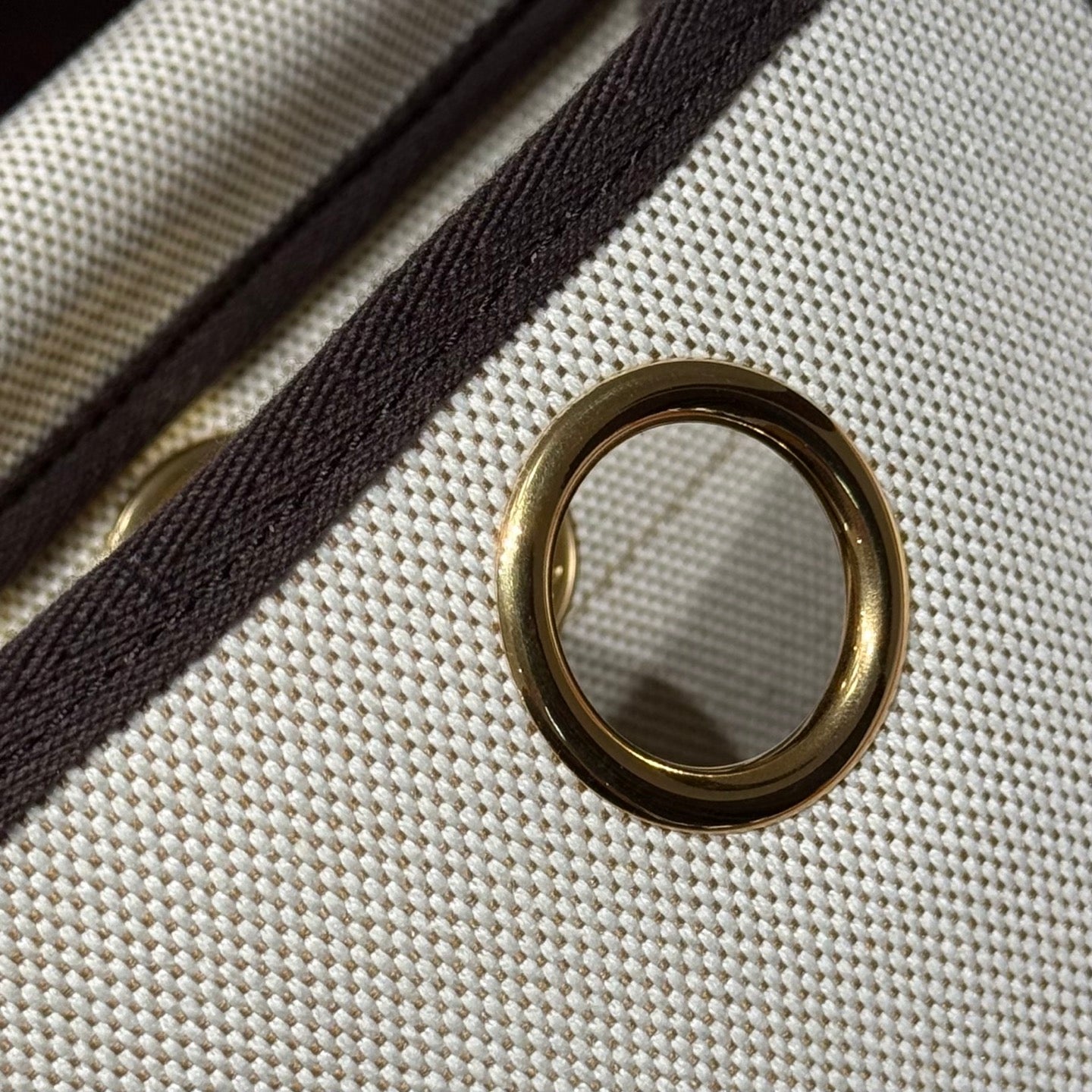 HERMES 25S MINI HERBAG 20 IN OFF WHITE AND BLACK CANVAS GOLD HARDWARE