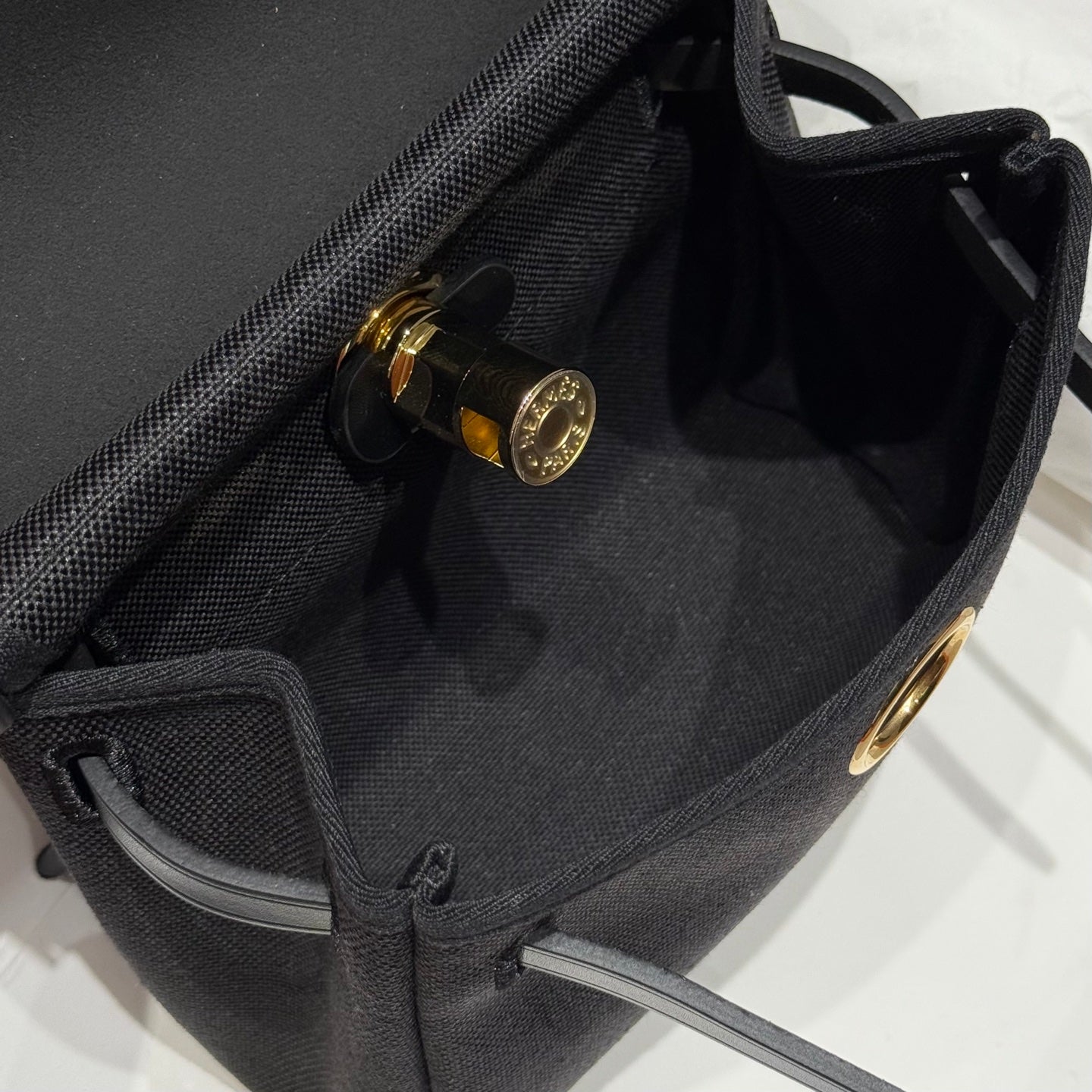 HERMES 25S MINI HERBAG 20 IN FULL BLACK CANVAS GOLD HARDWARE