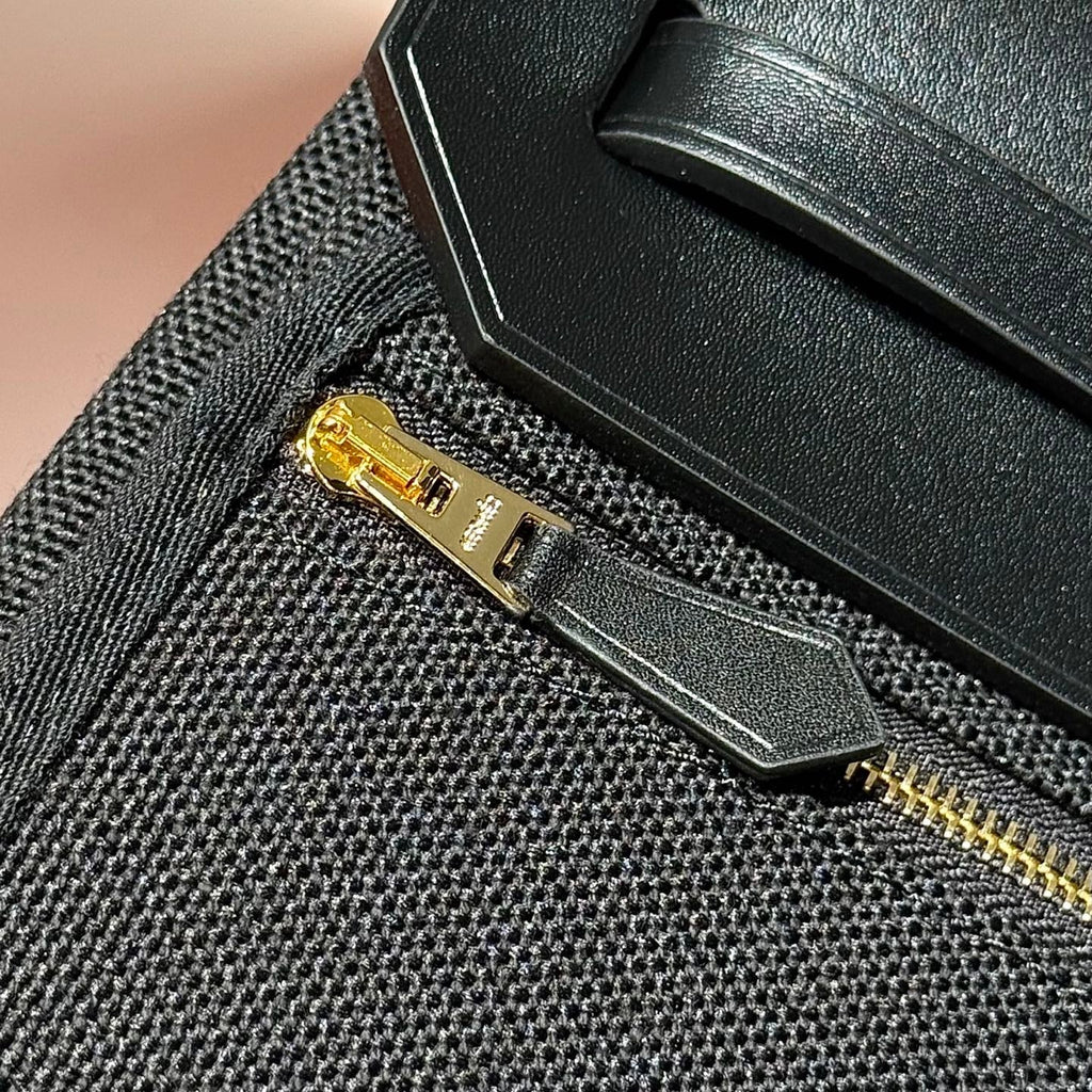 HERMES 25S MINI HERBAG 20 IN FULL BLACK CANVAS GOLD HARDWARE