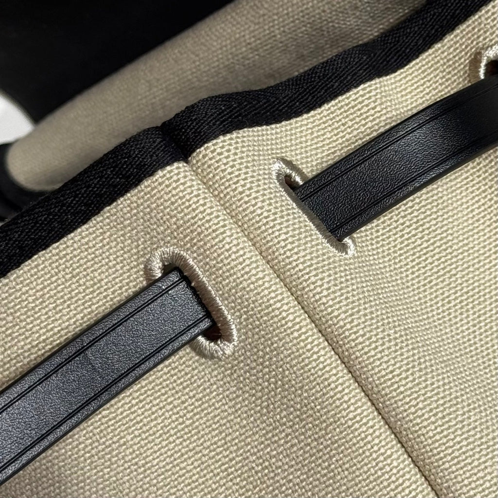 HERMES 25S MINI HERBAG 20 IN BEIGE AND BLACK CANVAS SILVER HARDWARE