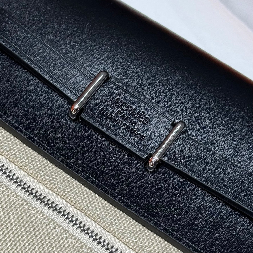 HERMES 25S MINI HERBAG 20 IN BEIGE AND BLACK CANVAS SILVER HARDWARE