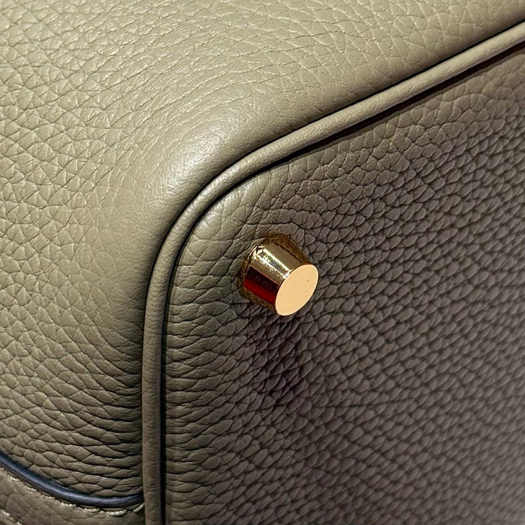 HERMES 25S PICOTIN LOCK 18 IN CROMWELL GRAY CALFSKIN GOLD HARDWARE