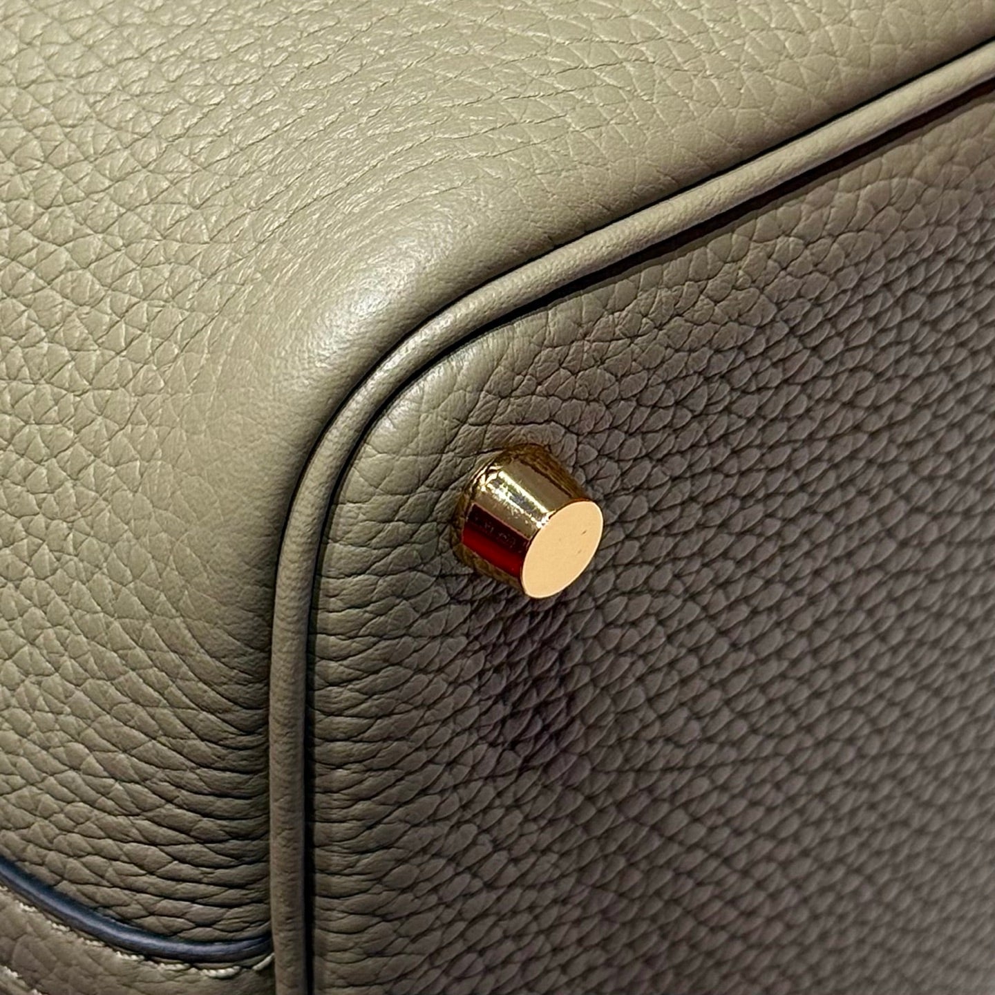 HERMES 25S PICOTIN LOCK 18 IN CROMWELL GRAY CALFSKIN GOLD HARDWARE