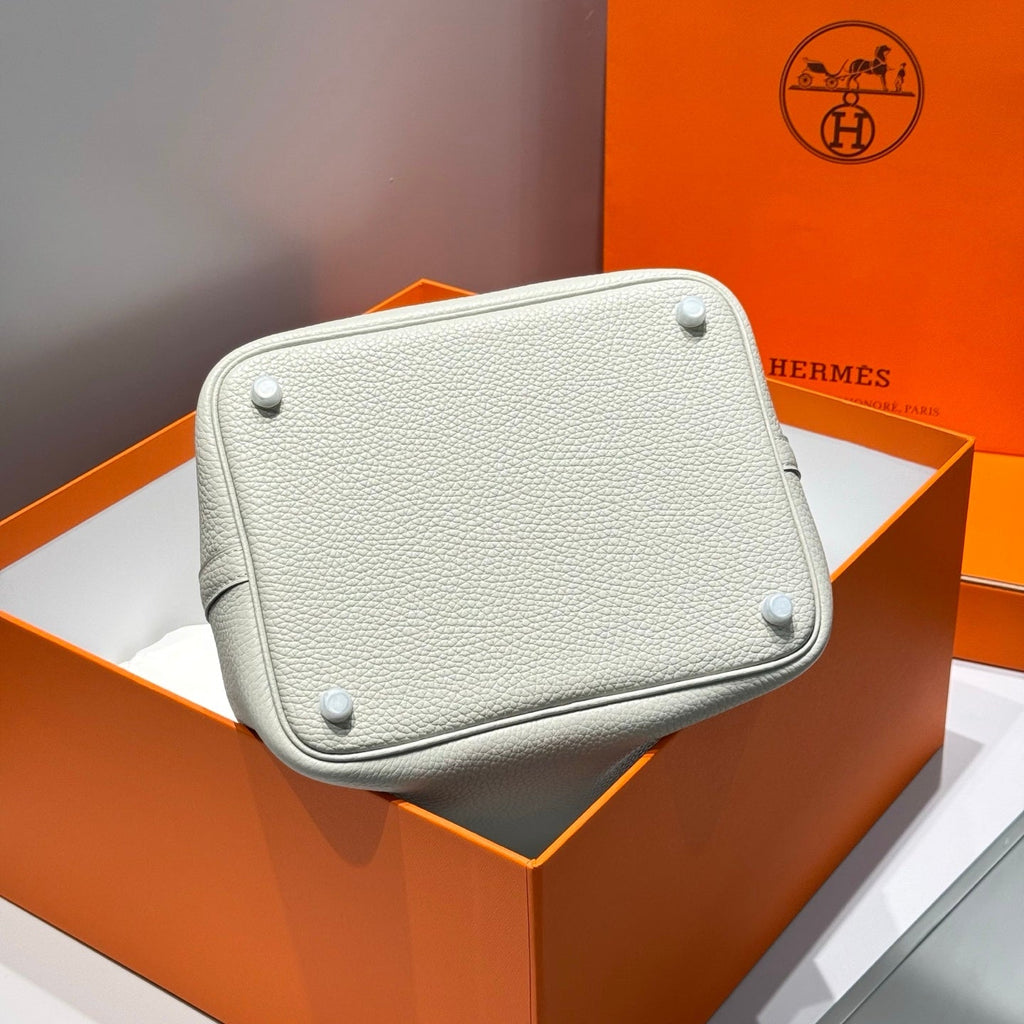 HERMES 25S PICOTIN LOCK 22 IN IVORY CALFSKIN SILVER HARDWARE