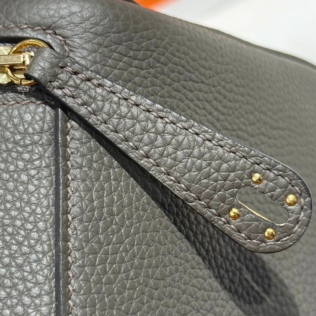 HERMES 25S MINI LINDY 19 IN DARK OLIVE GRAY CALFSKIN GOLD HARDWARE