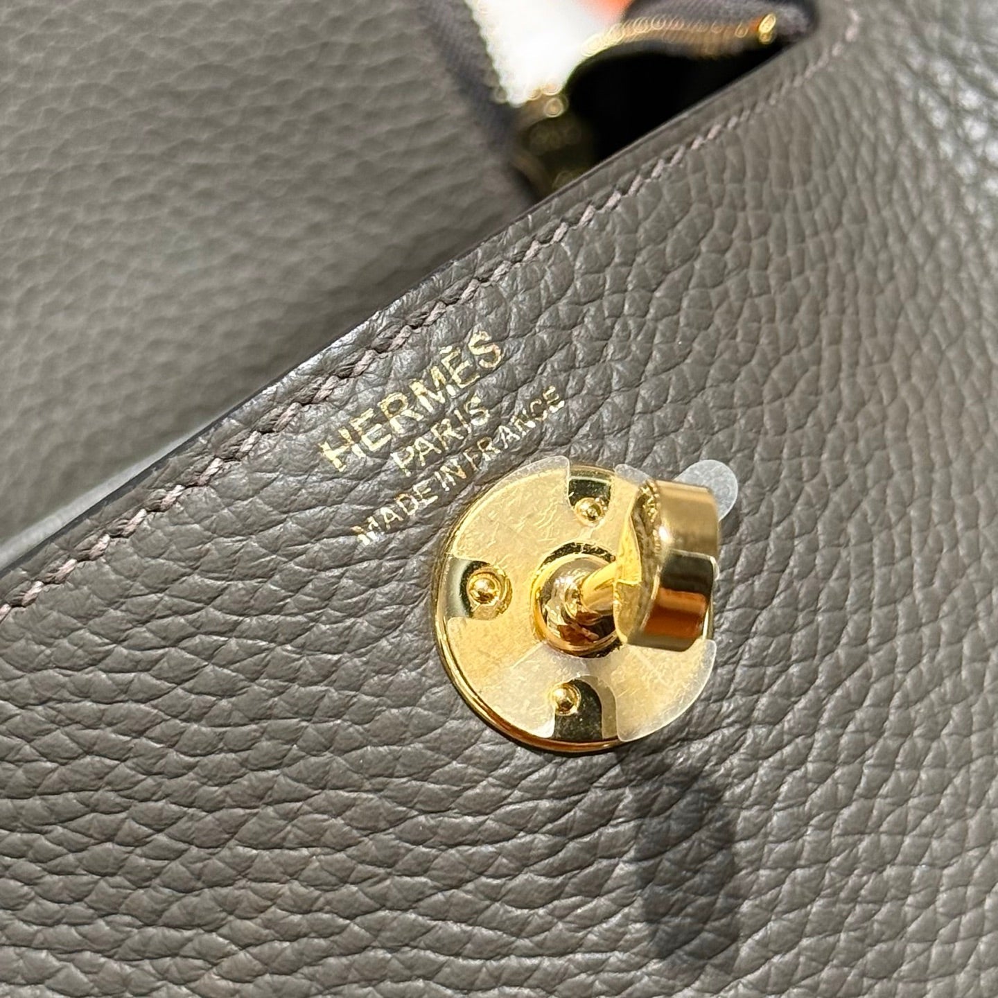 HERMES 25S MINI LINDY 19 IN DARK OLIVE GRAY CALFSKIN GOLD HARDWARE