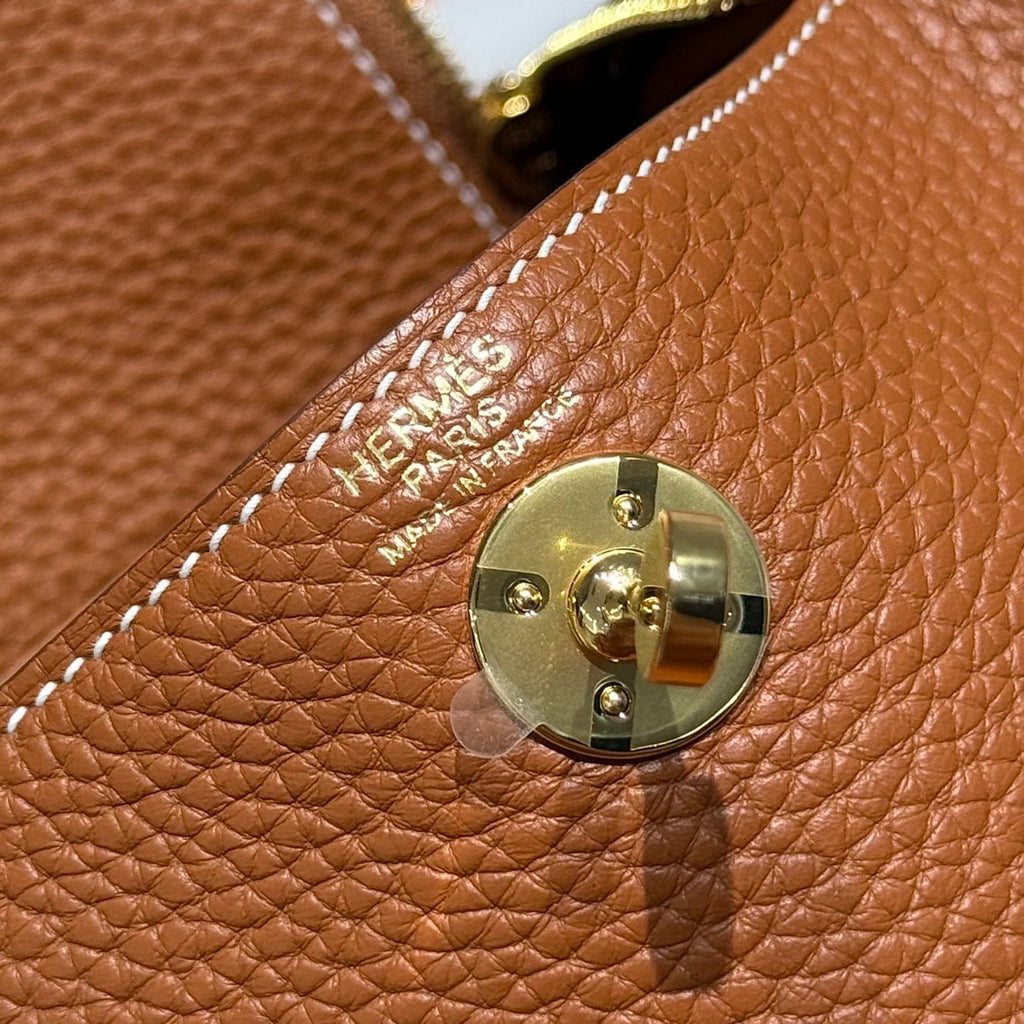 HERMES 25S MINI LINDY 19 IN BURNT ORANGE CALFSKIN GOLD HARDWARE
