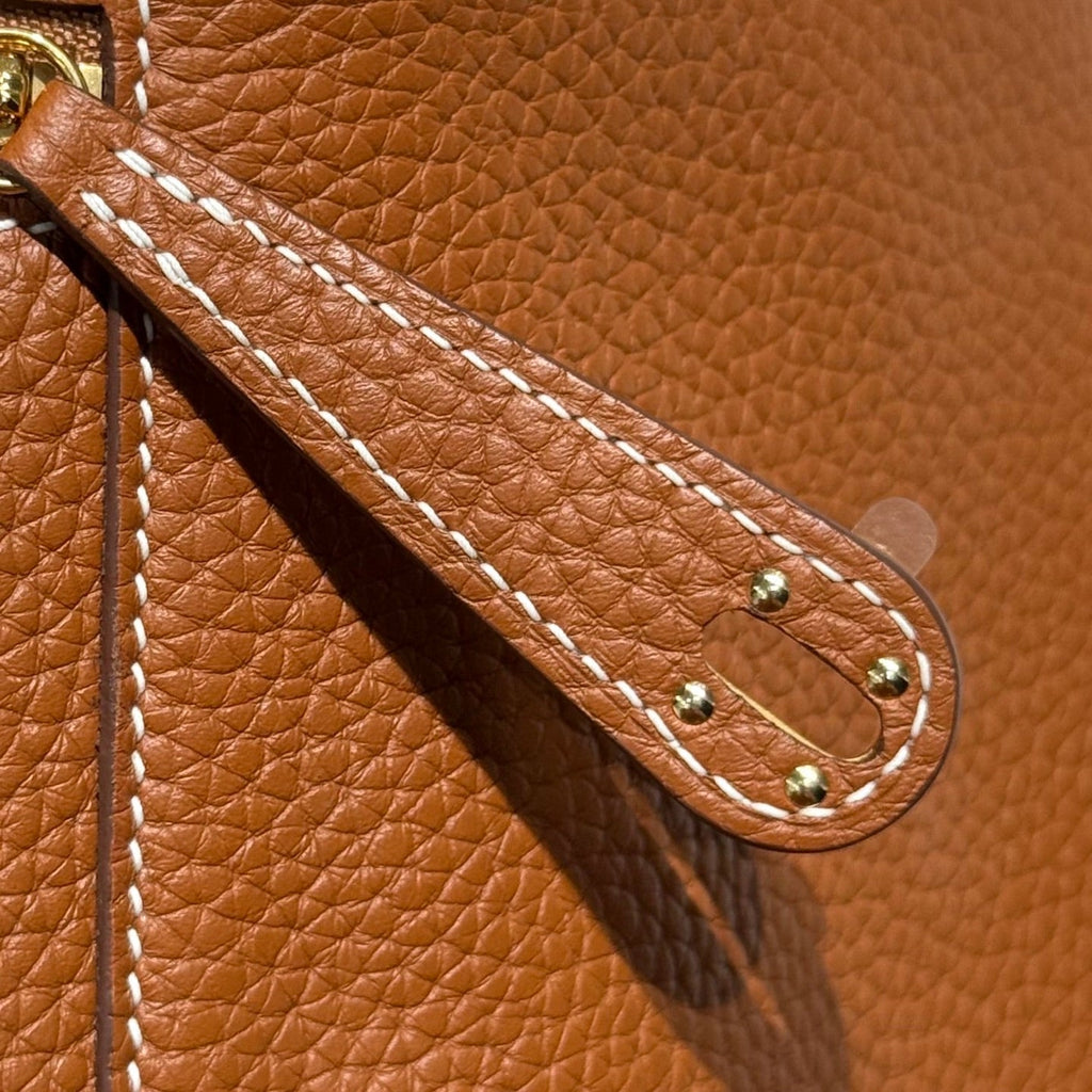 HERMES 25S MINI LINDY 19 IN BURNT ORANGE CALFSKIN GOLD HARDWARE