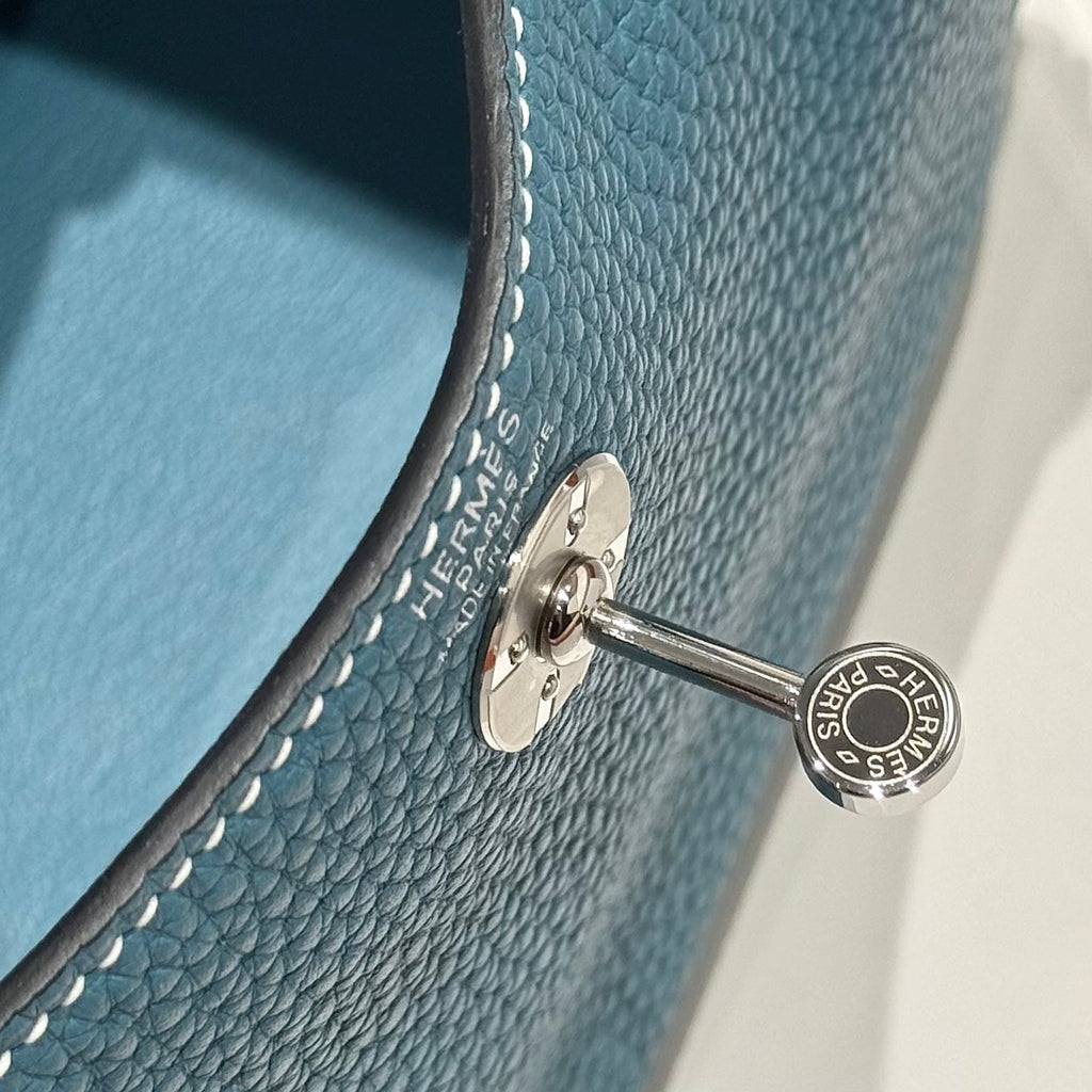 HERMES 25S MINI LINDY 19 IN SLATE BLUE CALFSKIN SILVER HARDWARE