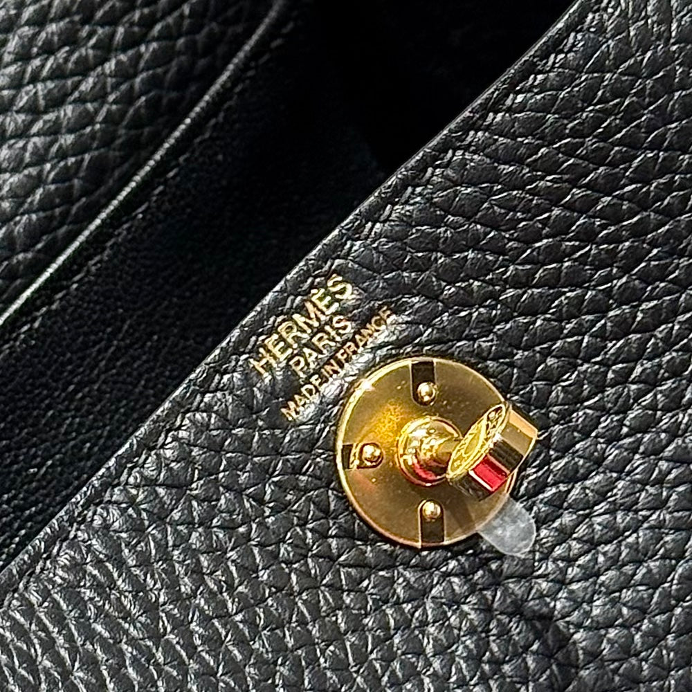 HERMES 25S MINI LINDY 19 IN BLACK CALFSKIN GOLD HARDWARE