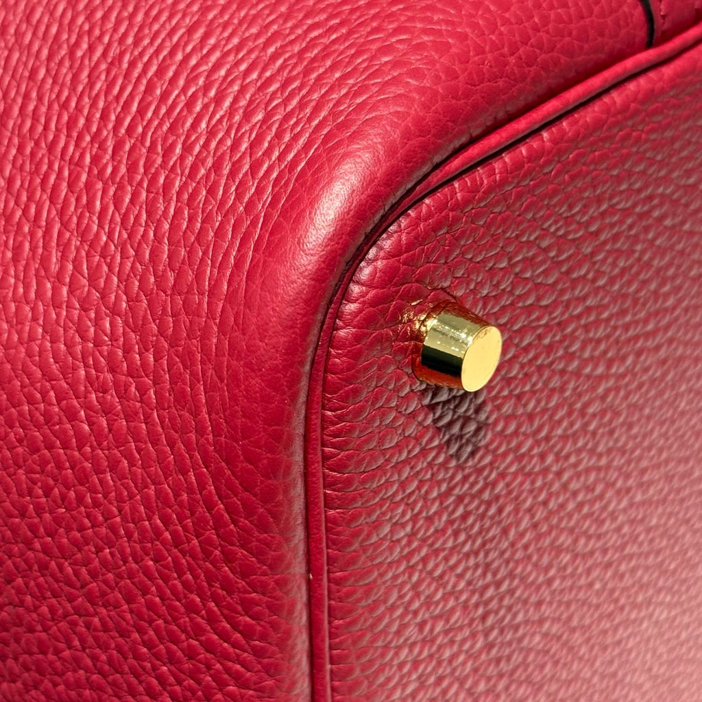 HERMES 25S PICOTIN LOCK 22 IN ROSSO ANCORA RED CALFSKIN GOLD HARDWARE