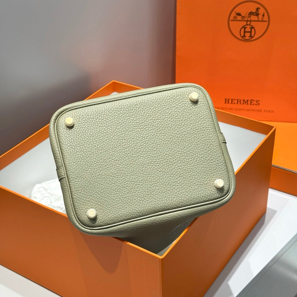 HERMES 25S PICOTIN LOCK 22 IN CROMWELL GRAY CALFSKIN GOLD HARDWARE