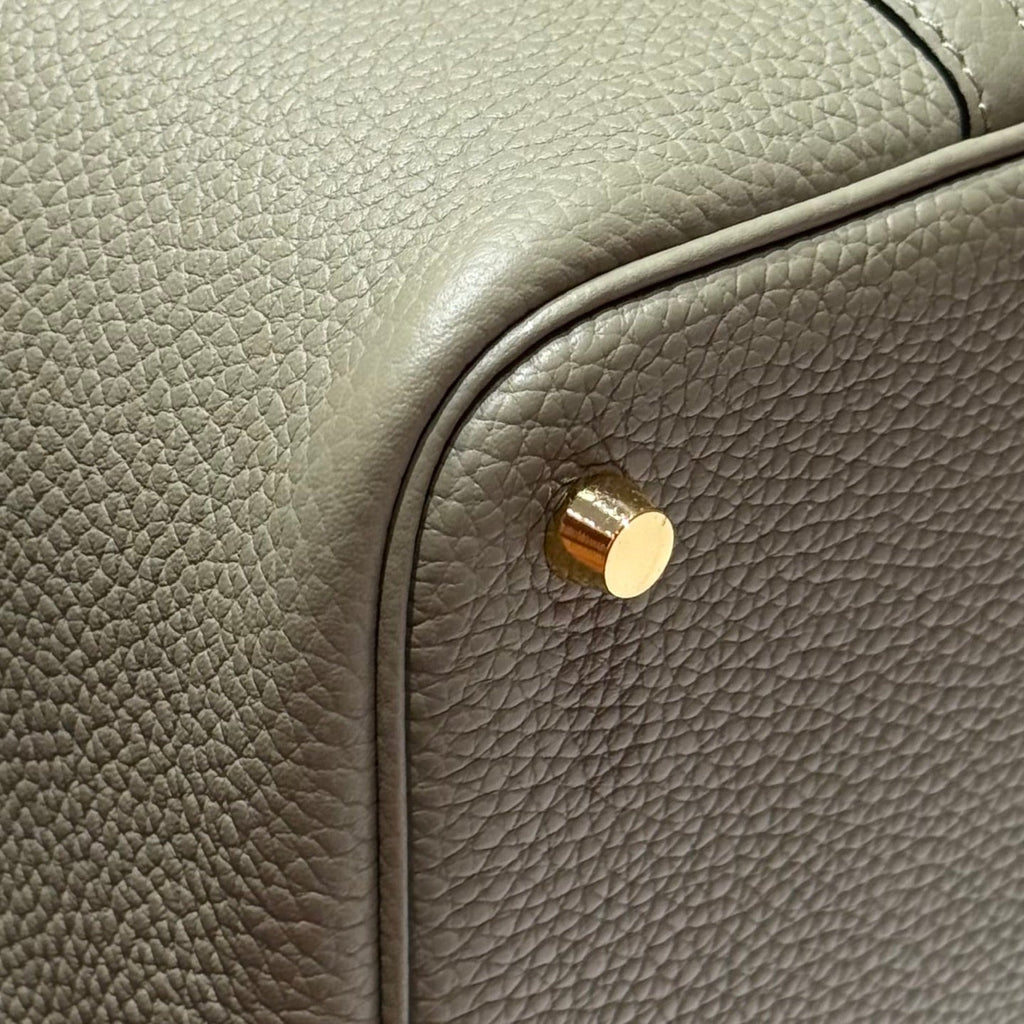 HERMES 25S PICOTIN LOCK 22 IN CROMWELL GRAY CALFSKIN GOLD HARDWARE