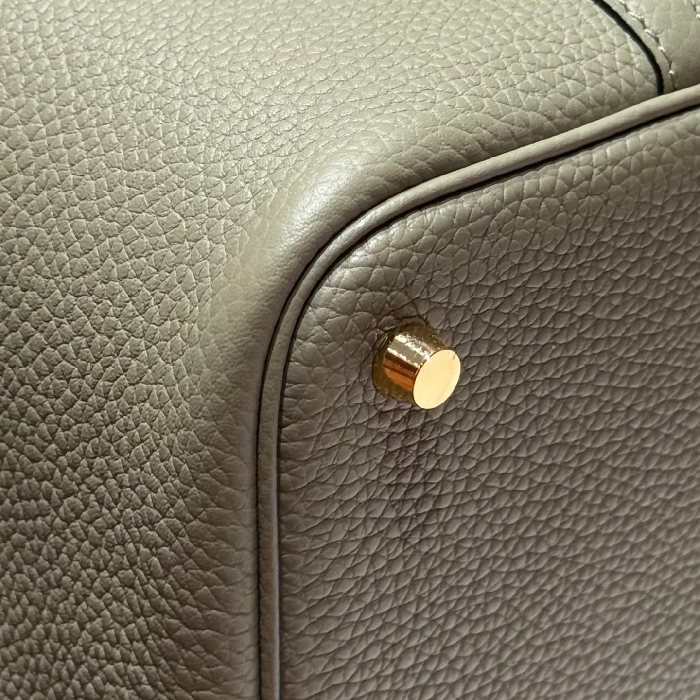 HERMES 25S PICOTIN LOCK 22 IN CROMWELL GRAY CALFSKIN GOLD HARDWARE
